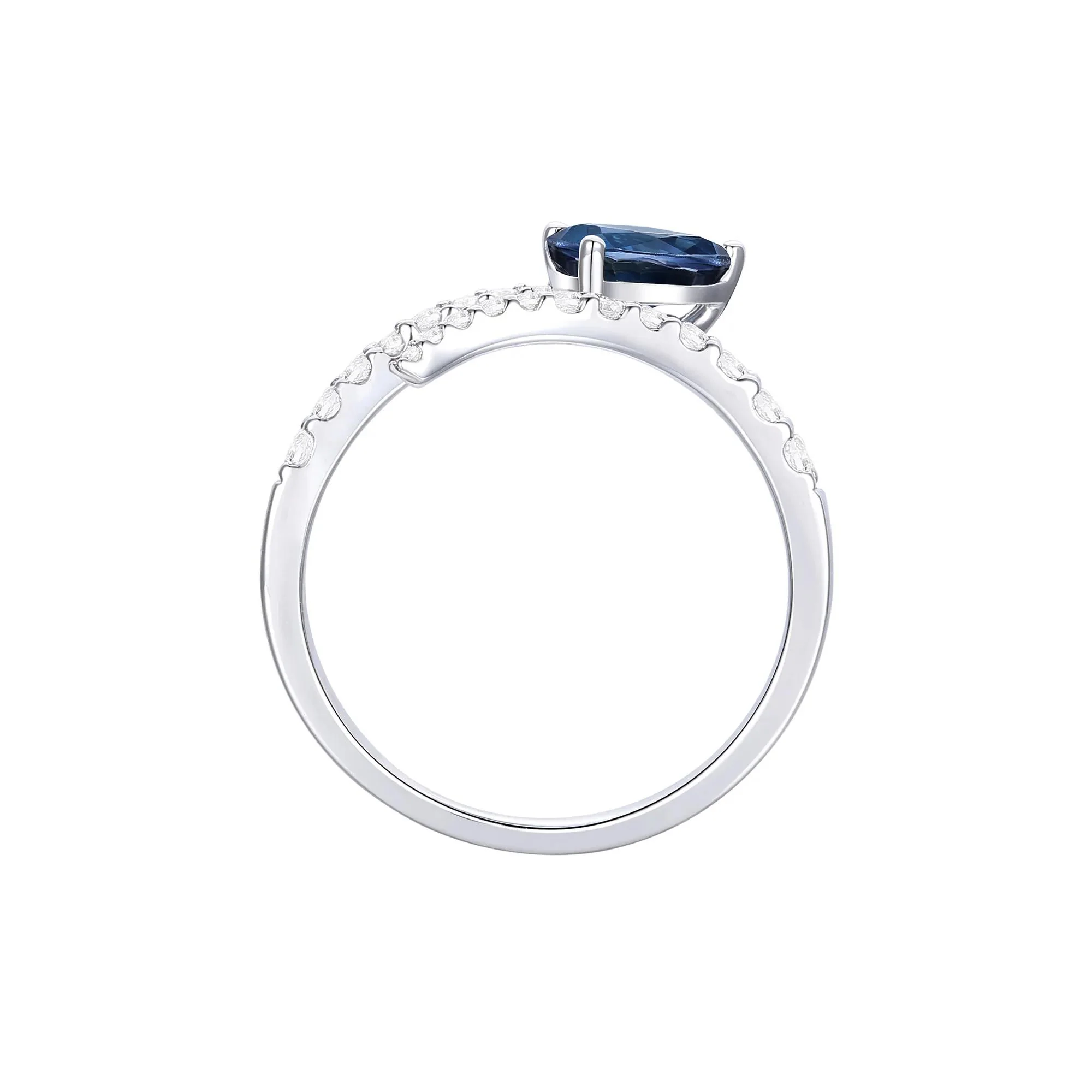1/3 CT. Tw. Blue Sapphire and Diamond Bypass Ring 10K White Gold Round Brilliant Cut Size 7.5 1mm - Image 2