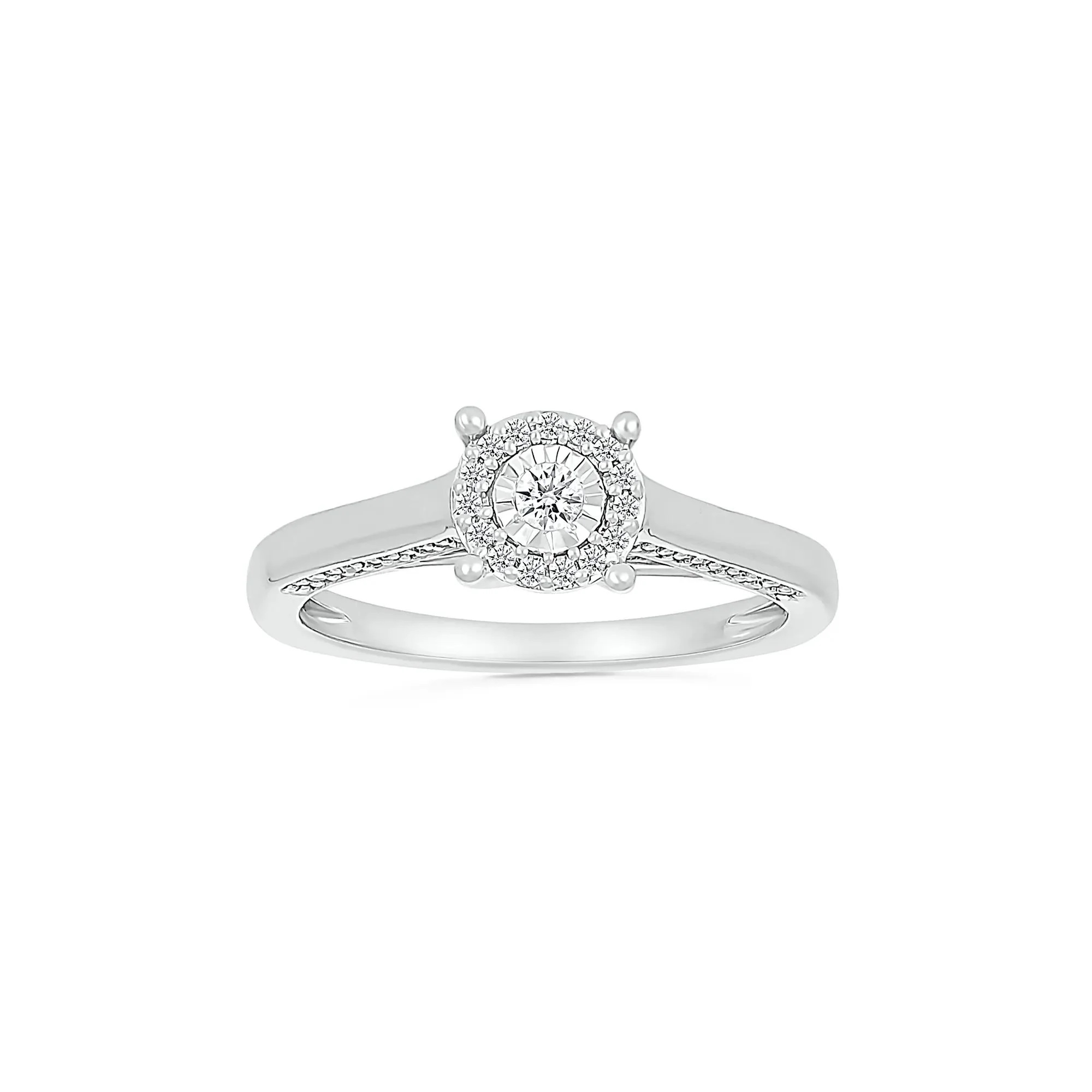 1/4 CT. Tw. Diamond Halo Promise Ring .925 Sterling Silver Round Brilliant Cut White Size 8