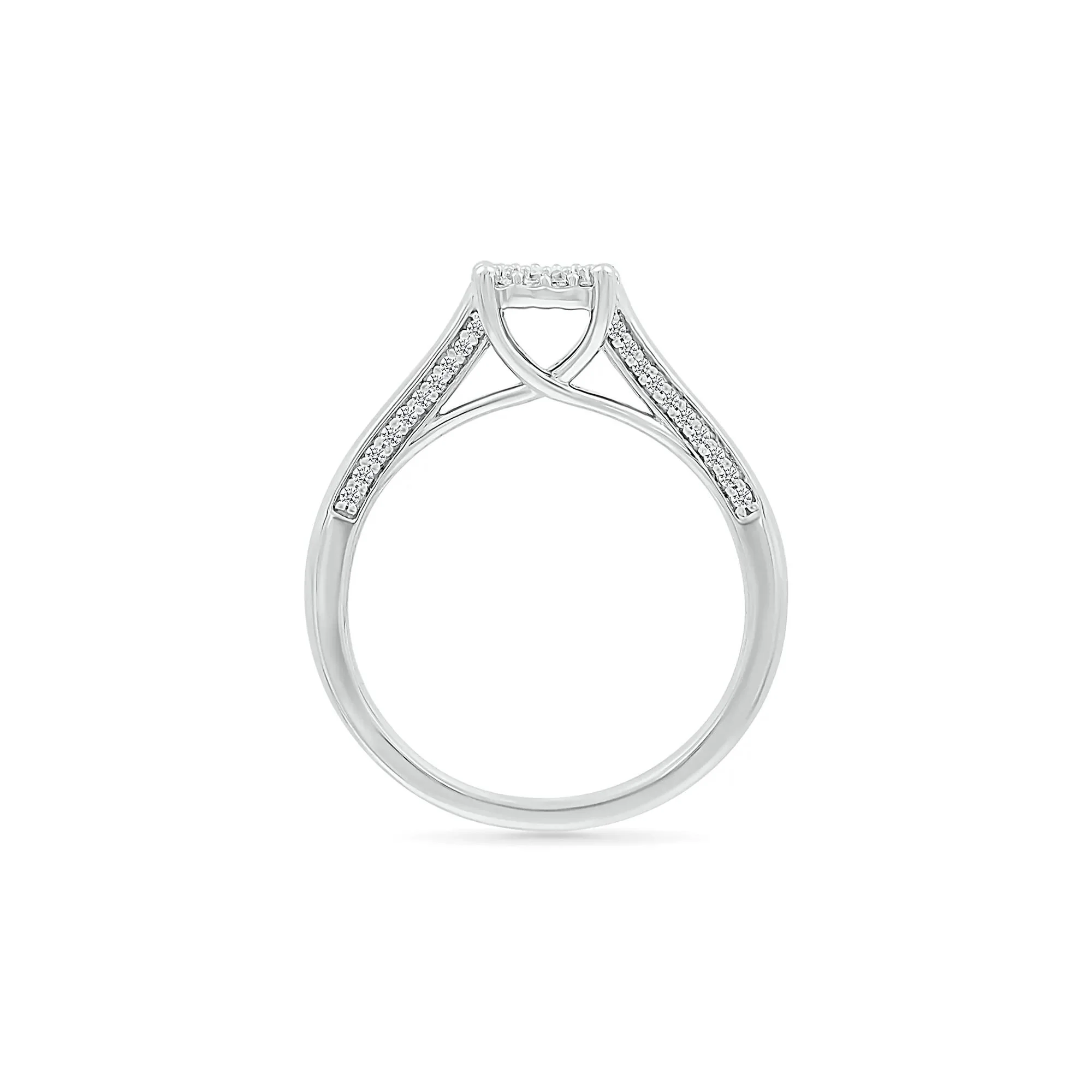 1/4 CT. Tw. Diamond Halo Promise Ring .925 Sterling Silver Round Brilliant Cut White Size 9 - Image 2
