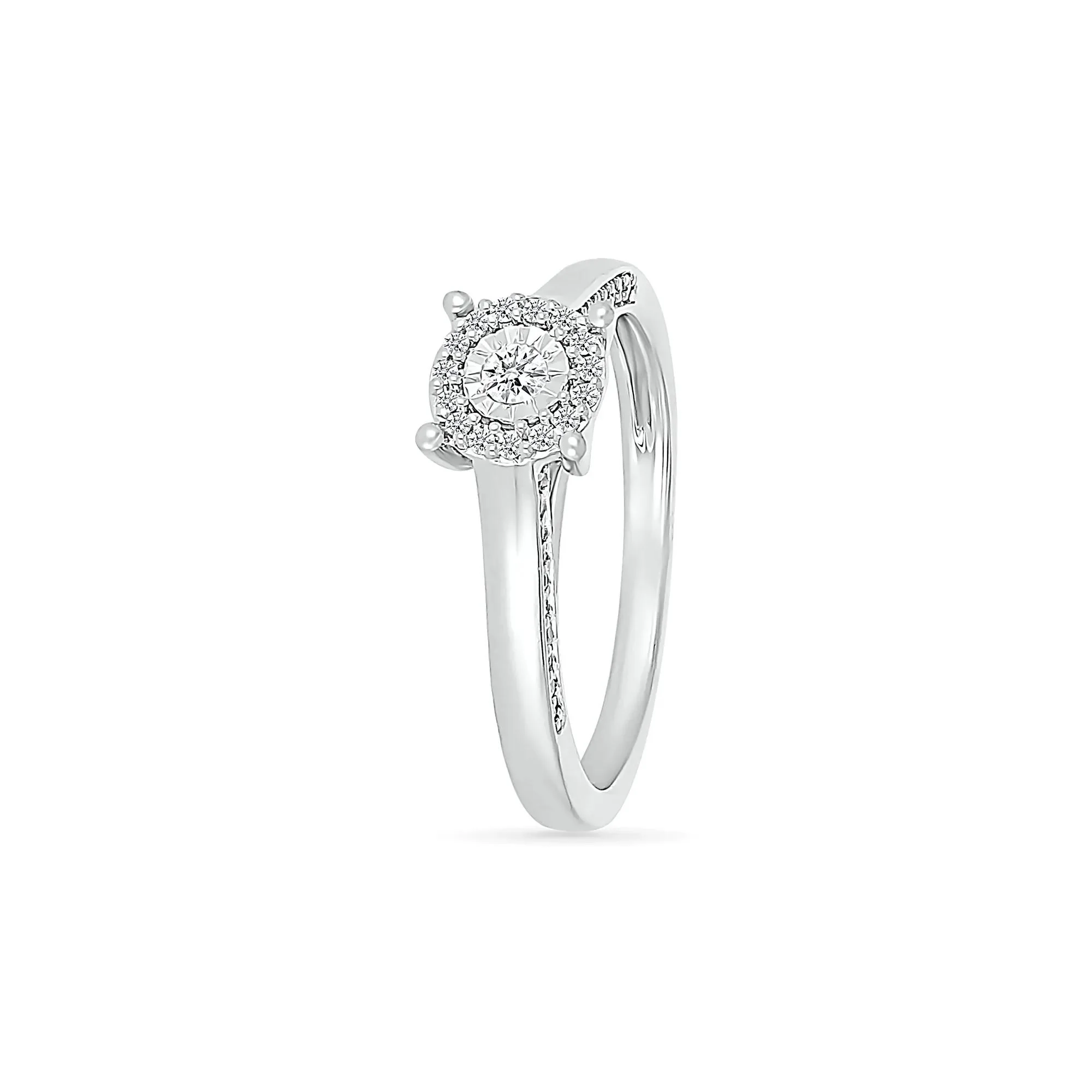 1/4 CT. Tw. Diamond Halo Promise Ring .925 Sterling Silver Round Brilliant Cut White Size 9 - Image 4