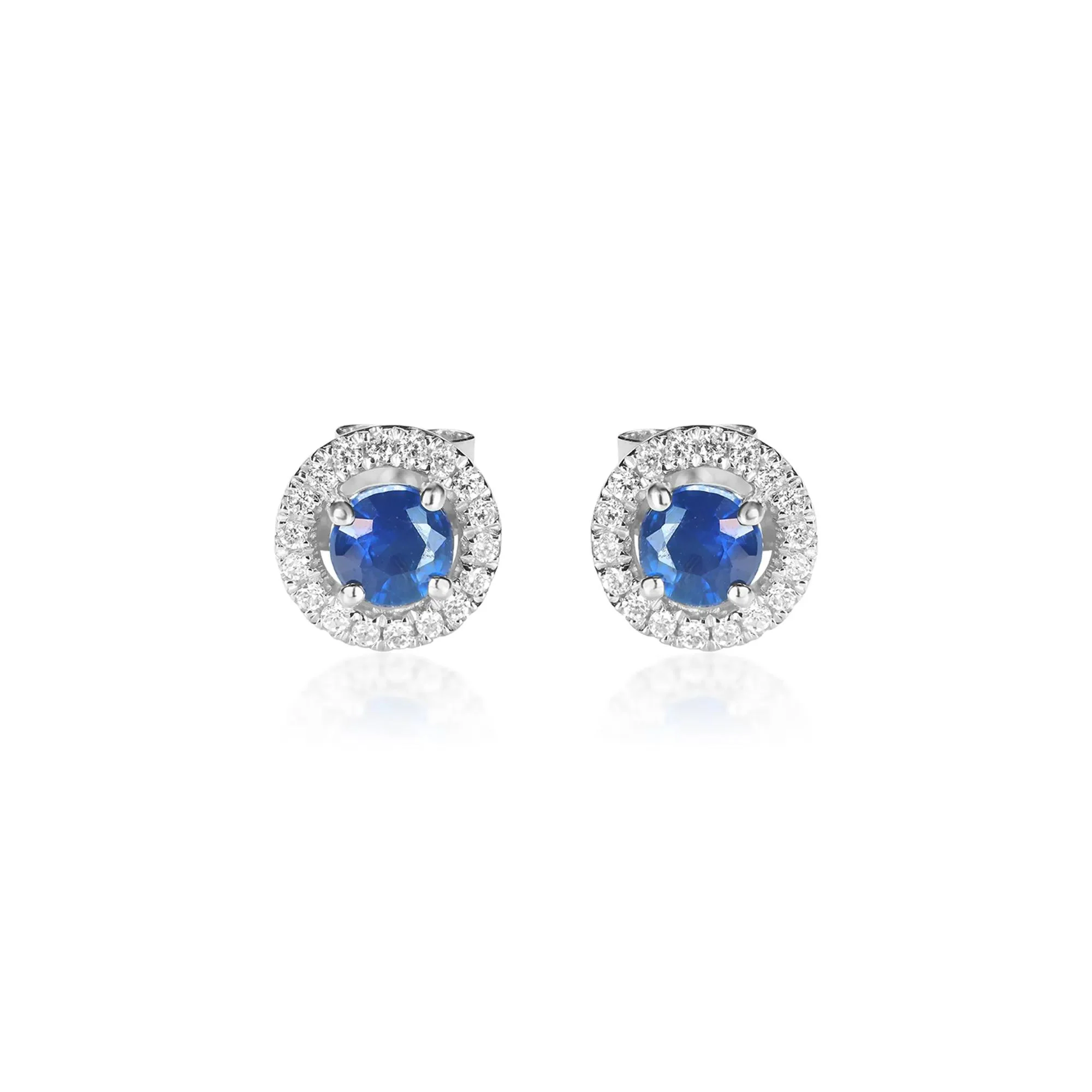 1/8 CT. Tw. Blue Sapphire & Diamond Stud Earring 10K White Gold Size 3.00mm - Image 2