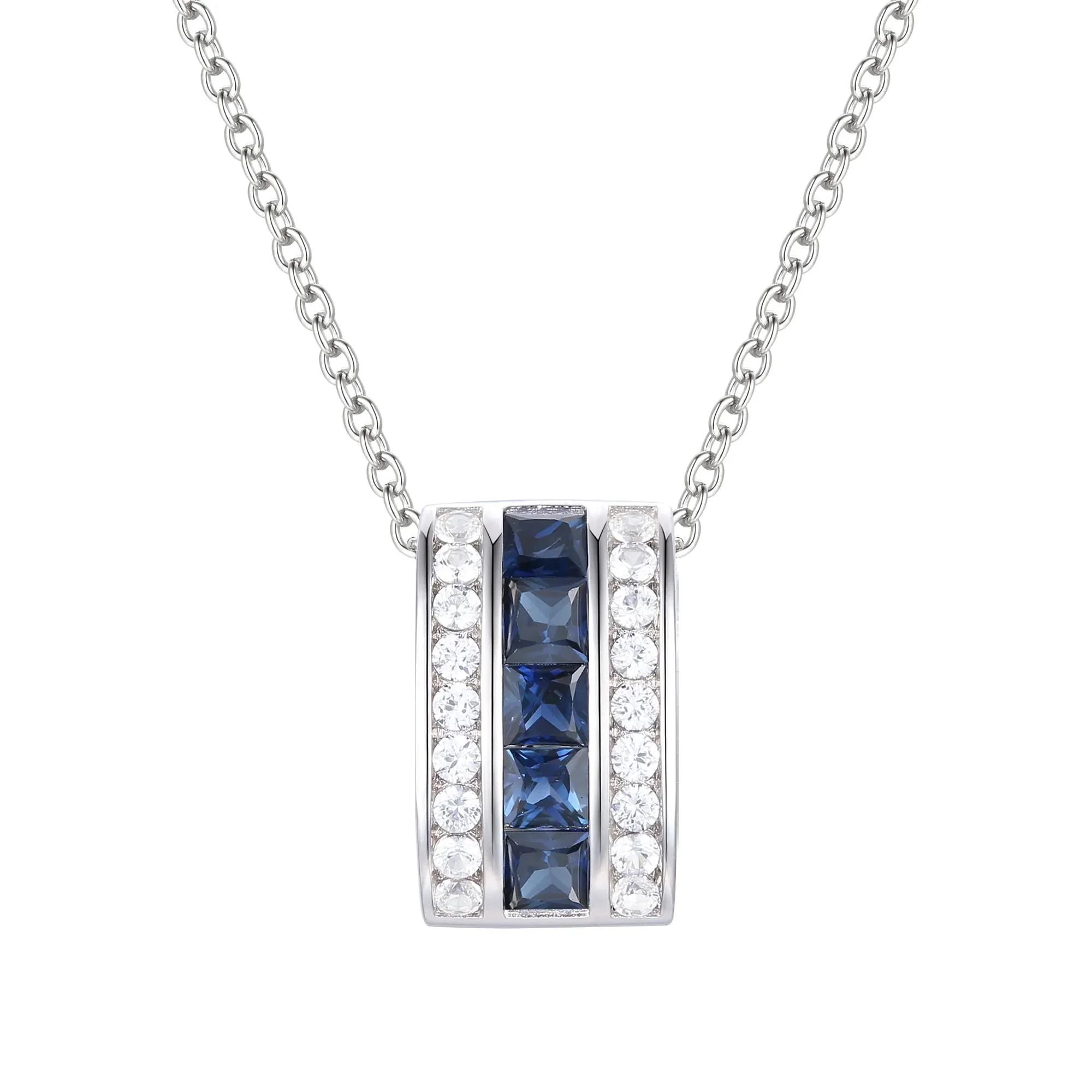 1/5 CT. Tw. Blue Sapphire and Diamond Pendant Necklace 10K White Gold Size 18"