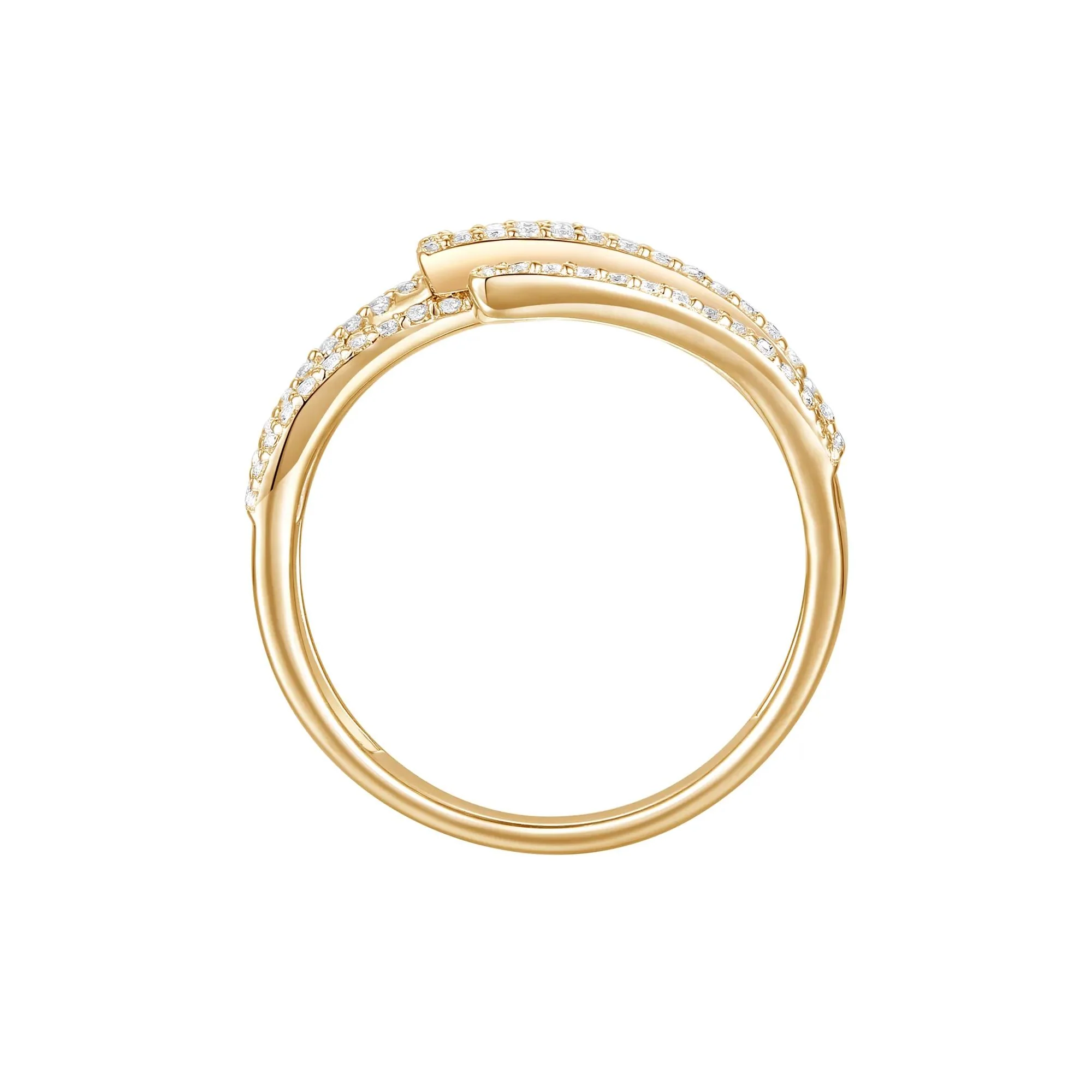 1/2 CT. Tw. Emerald and Diamond Ribbon Ring 10K Yellow Gold Round Brilliant Cut Size 6 1mm - Image 2