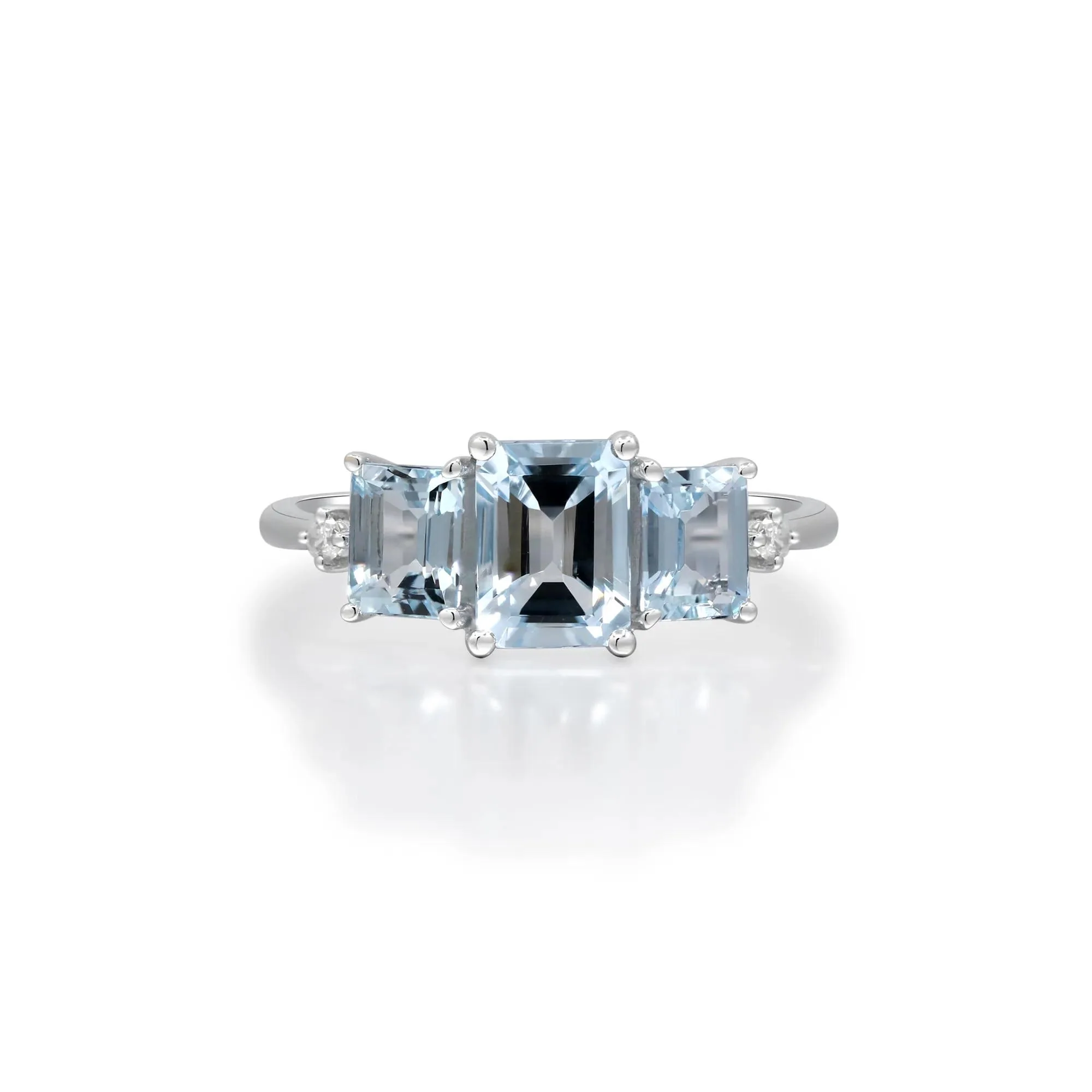 Aquamarine and Diamond Accent Ring 10K White Gold Round Brilliant Cut Size 6.5 2mm