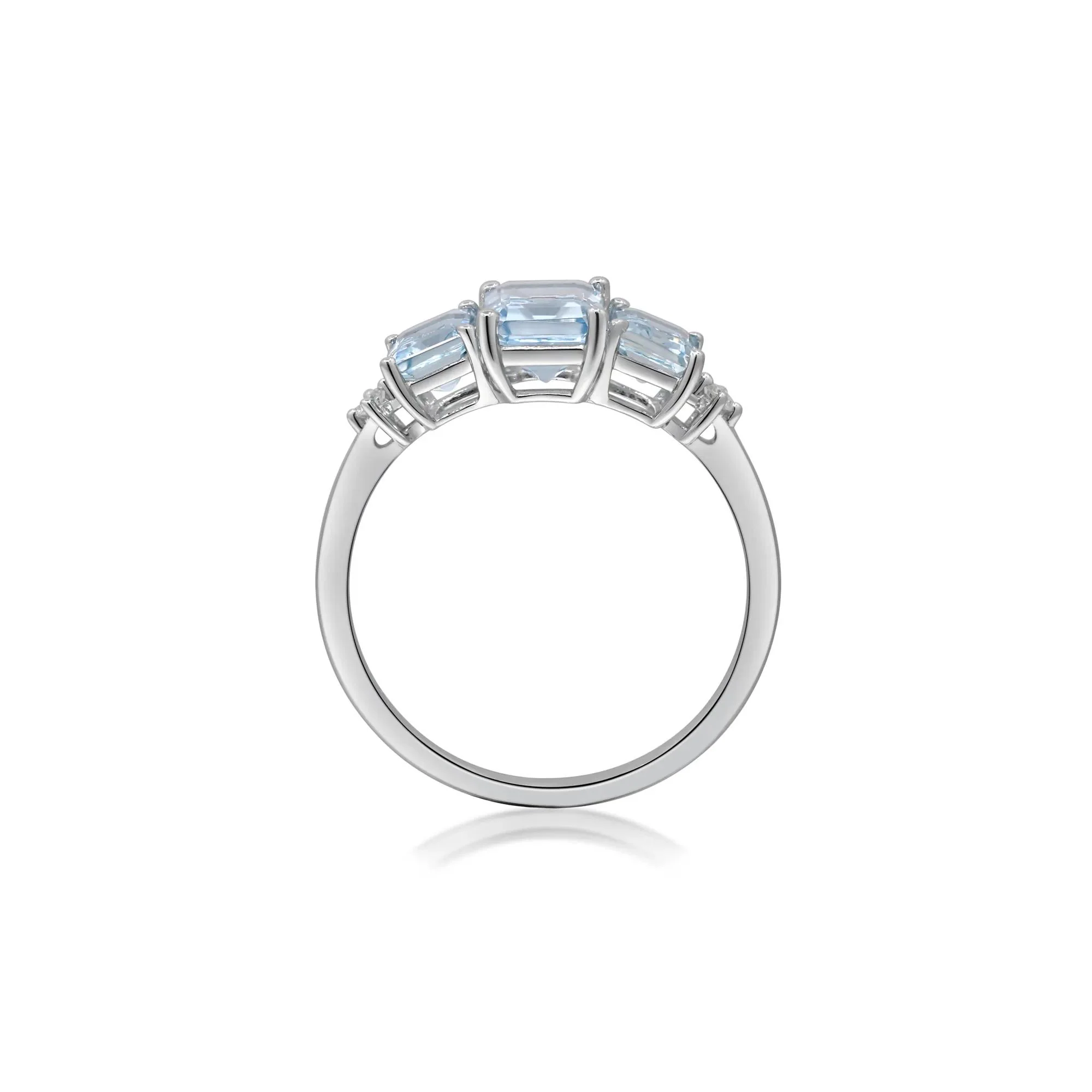 Aquamarine and Diamond Accent Ring 10K White Gold Round Brilliant Cut Size 7 2mm - Image 2