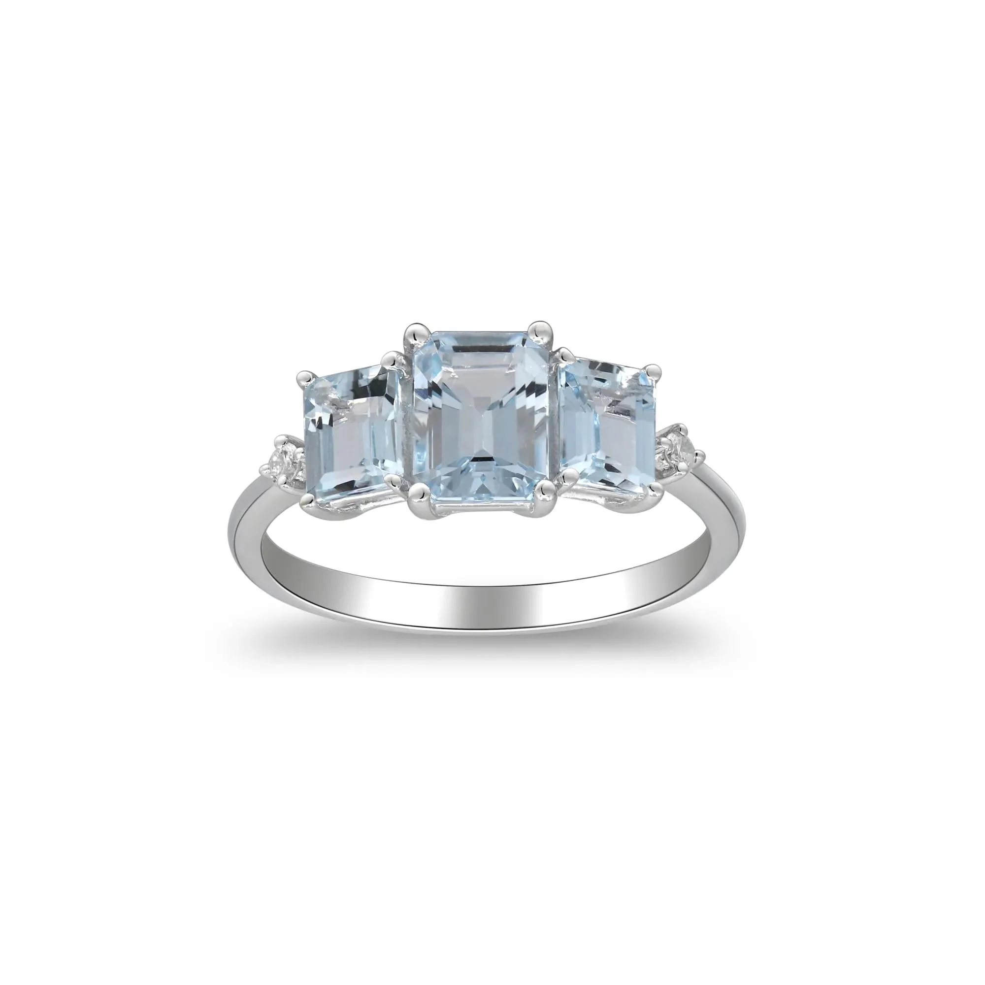 Aquamarine and Diamond Accent Ring 10K White Gold Round Brilliant Cut Size 7 2mm - Image 4