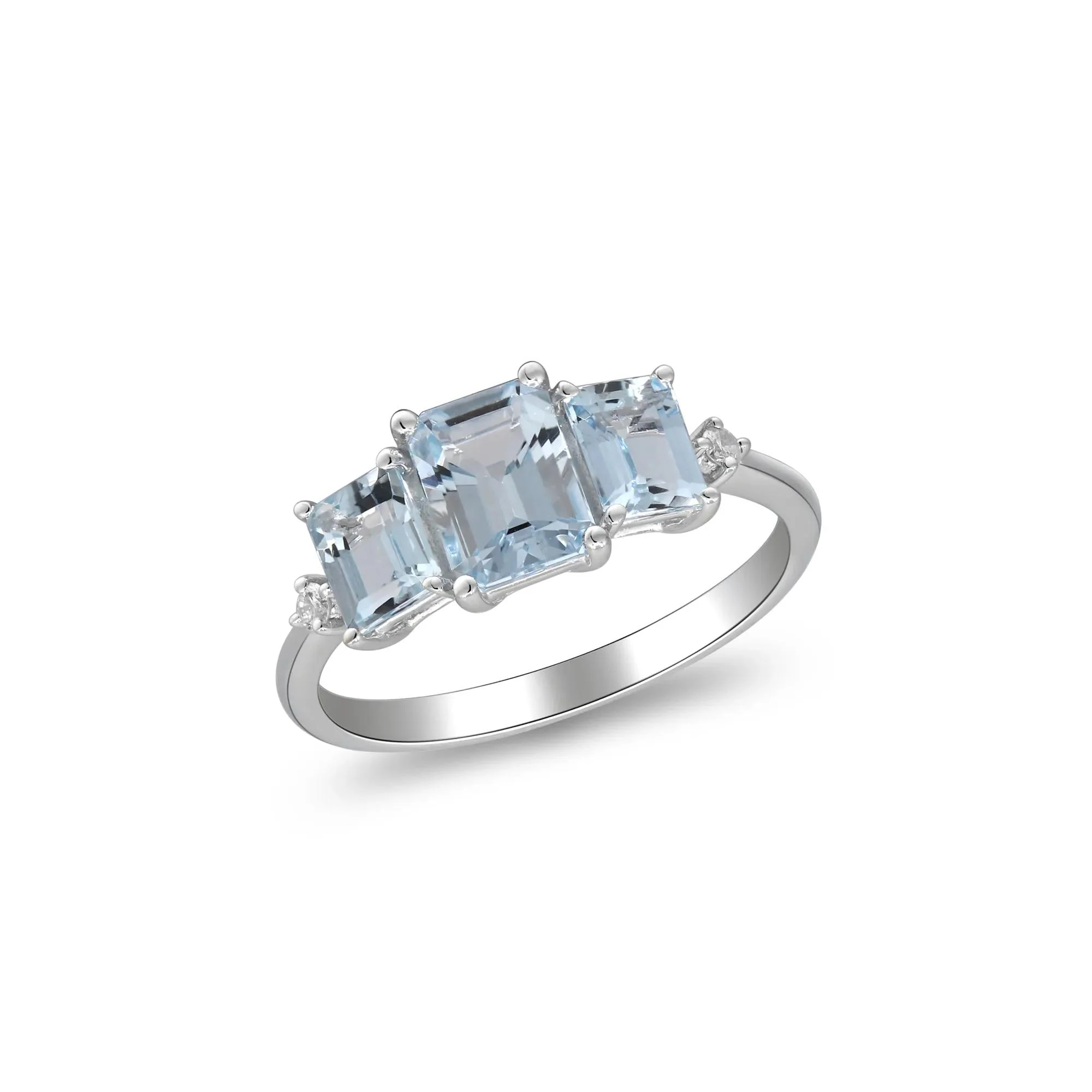 Aquamarine and Diamond Accent Ring 10K White Gold Round Brilliant Cut Size 9 2mm - Image 5