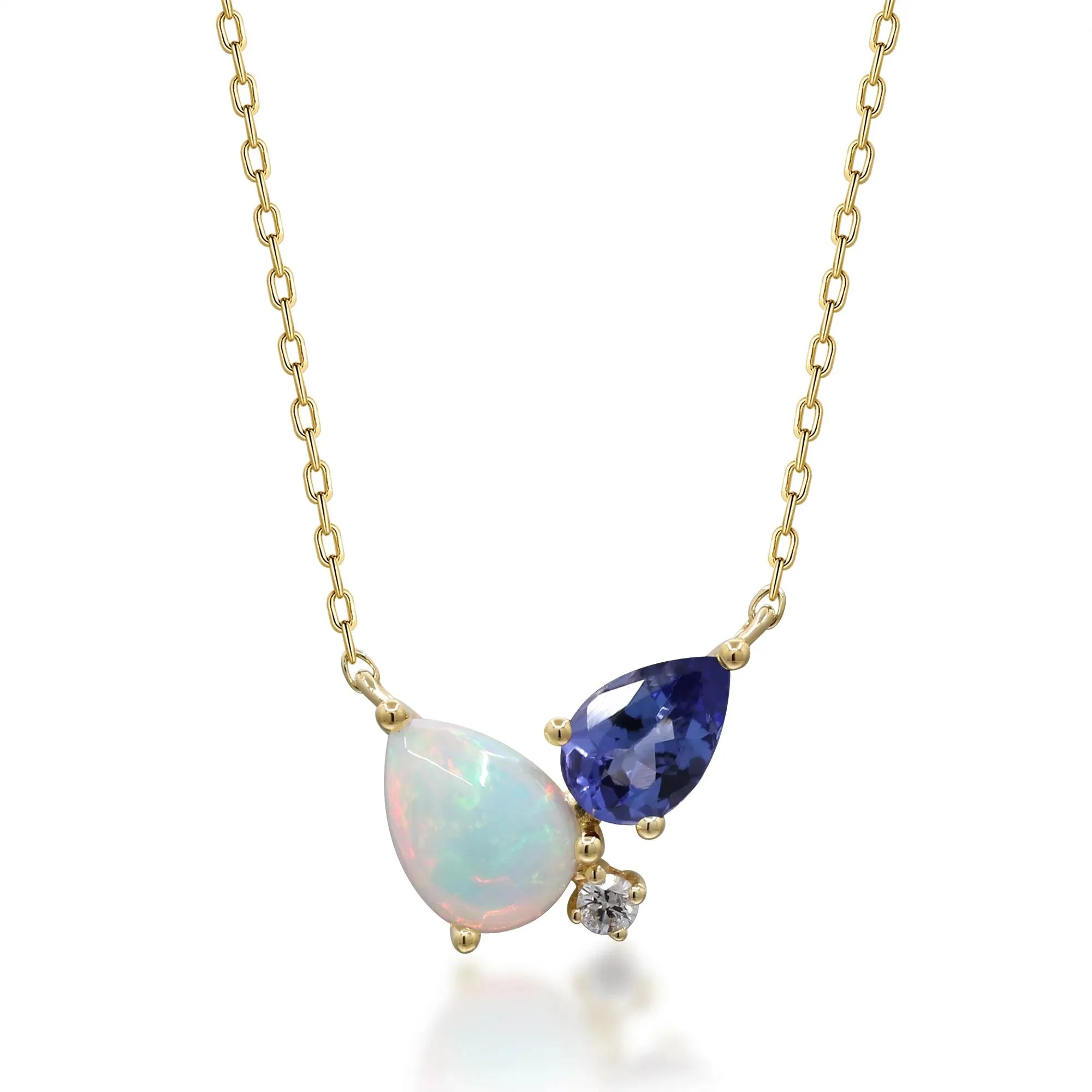 Opal and Tanzanite Pendant Necklace with Diamond Accent 10K Yellow Gold Size 18"