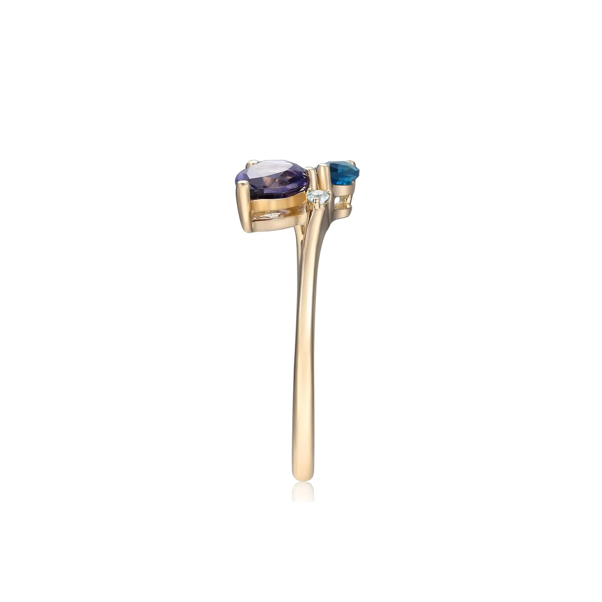 Bypass Ring with Iolite London Blue Topaz and Swiss Blue Topaz 10K Yellow Gold Round Brilliant Cut Size 7 - Image 3