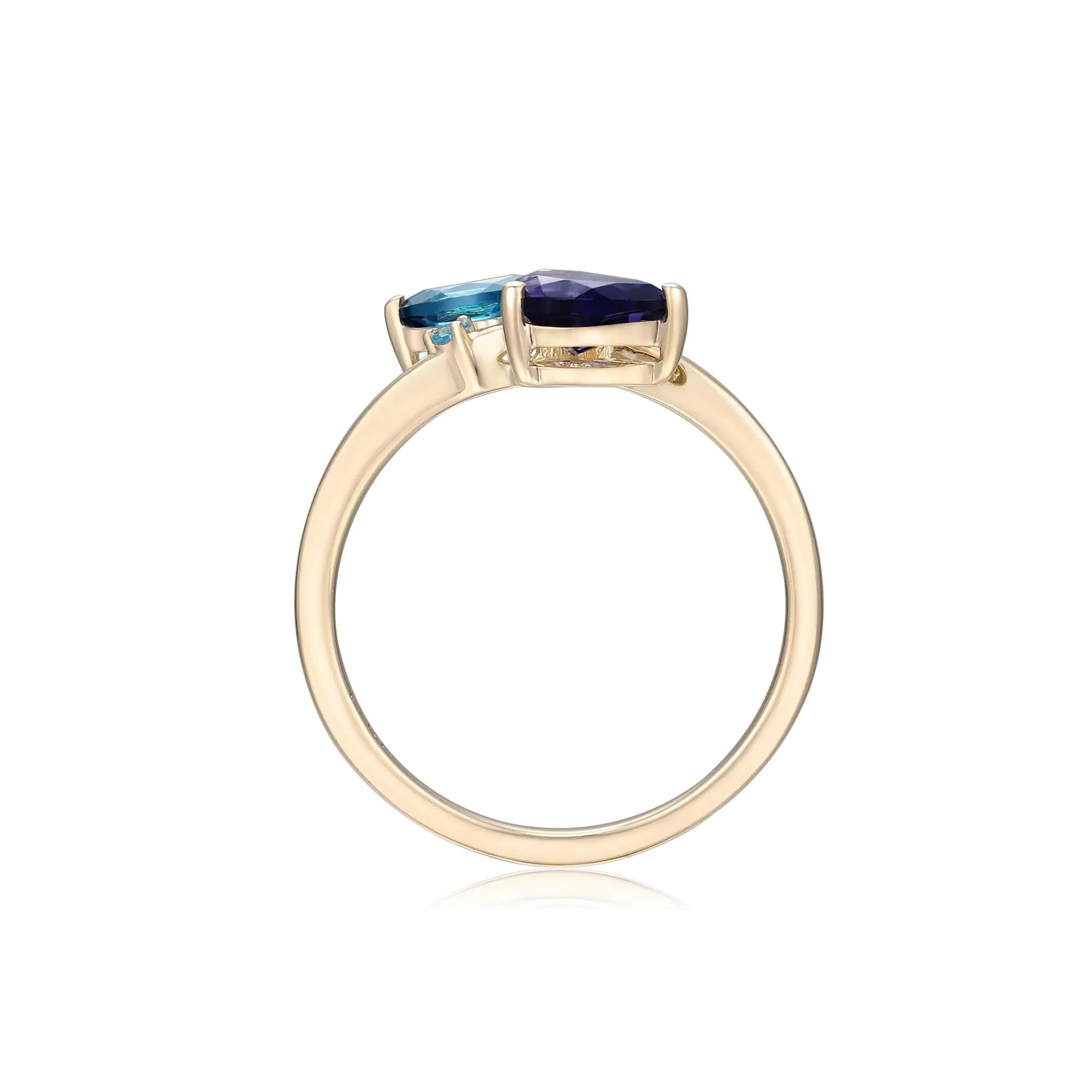 Bypass Ring with Iolite London Blue Topaz and Swiss Blue Topaz 10K Yellow Gold Round Brilliant Cut Size 9 - Image 2