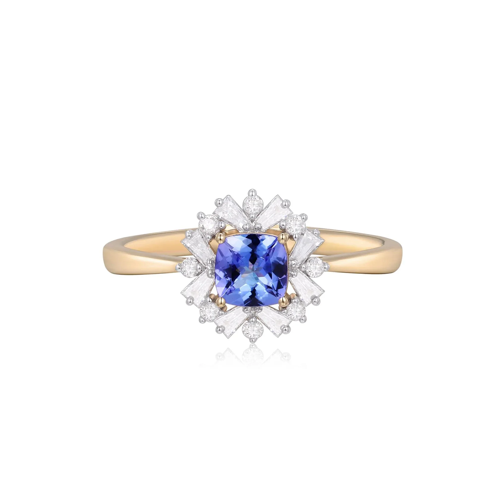 1/4 CT. Tw. Tanzanite and Diamond Ring 10K Yellow Gold Round Brilliant Cut Size 7