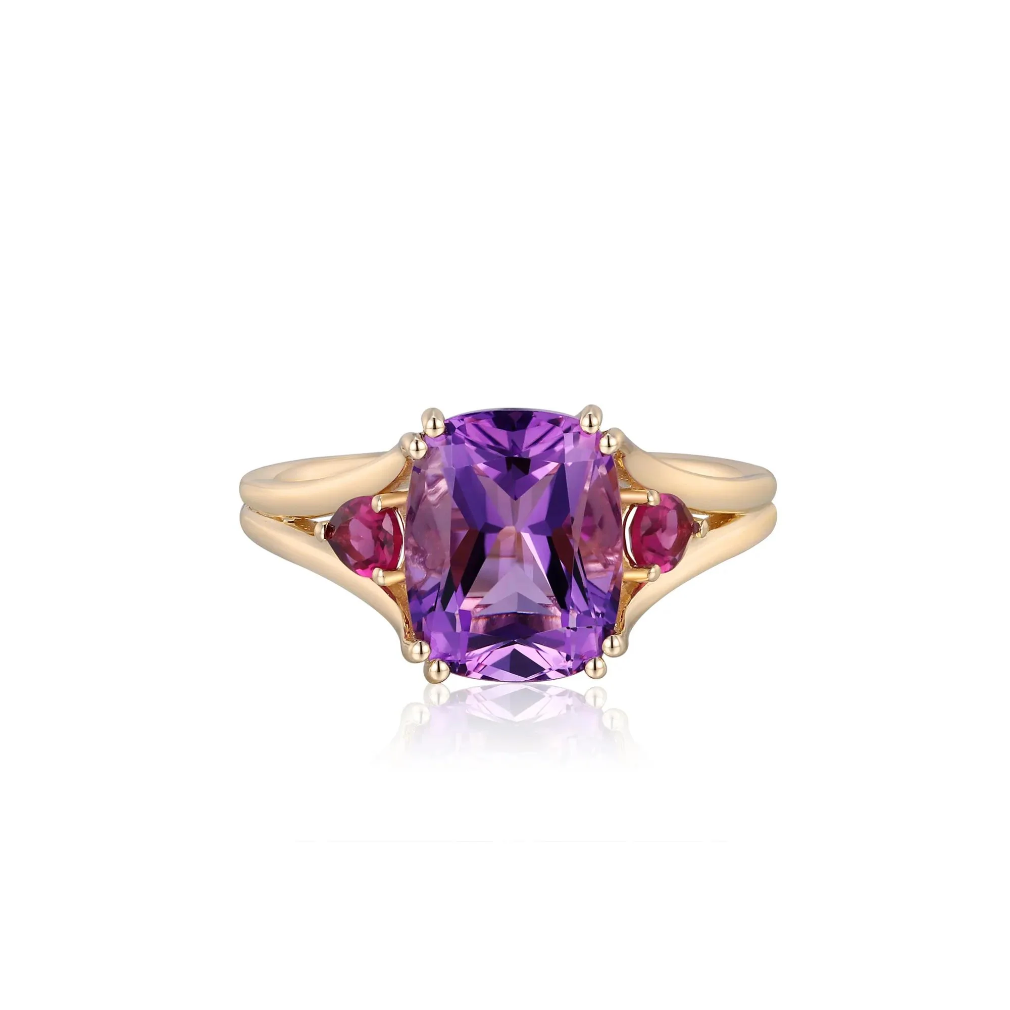 Cushion-Cut Amethyst and Rhodolite Ring 10K Yellow Gold Size 10