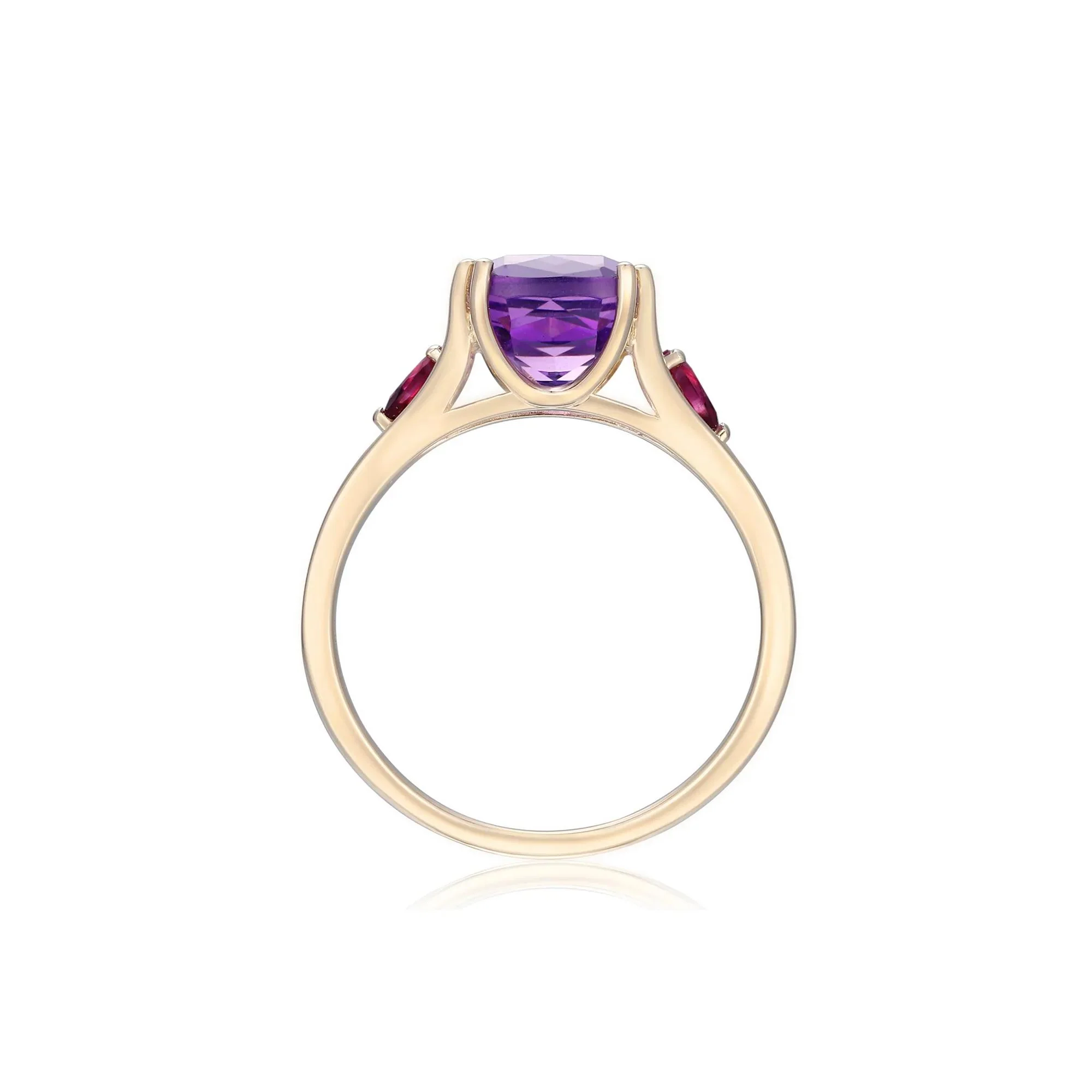 Cushion-Cut Amethyst and Rhodolite Ring 10K Yellow Gold Size 10 - Image 2