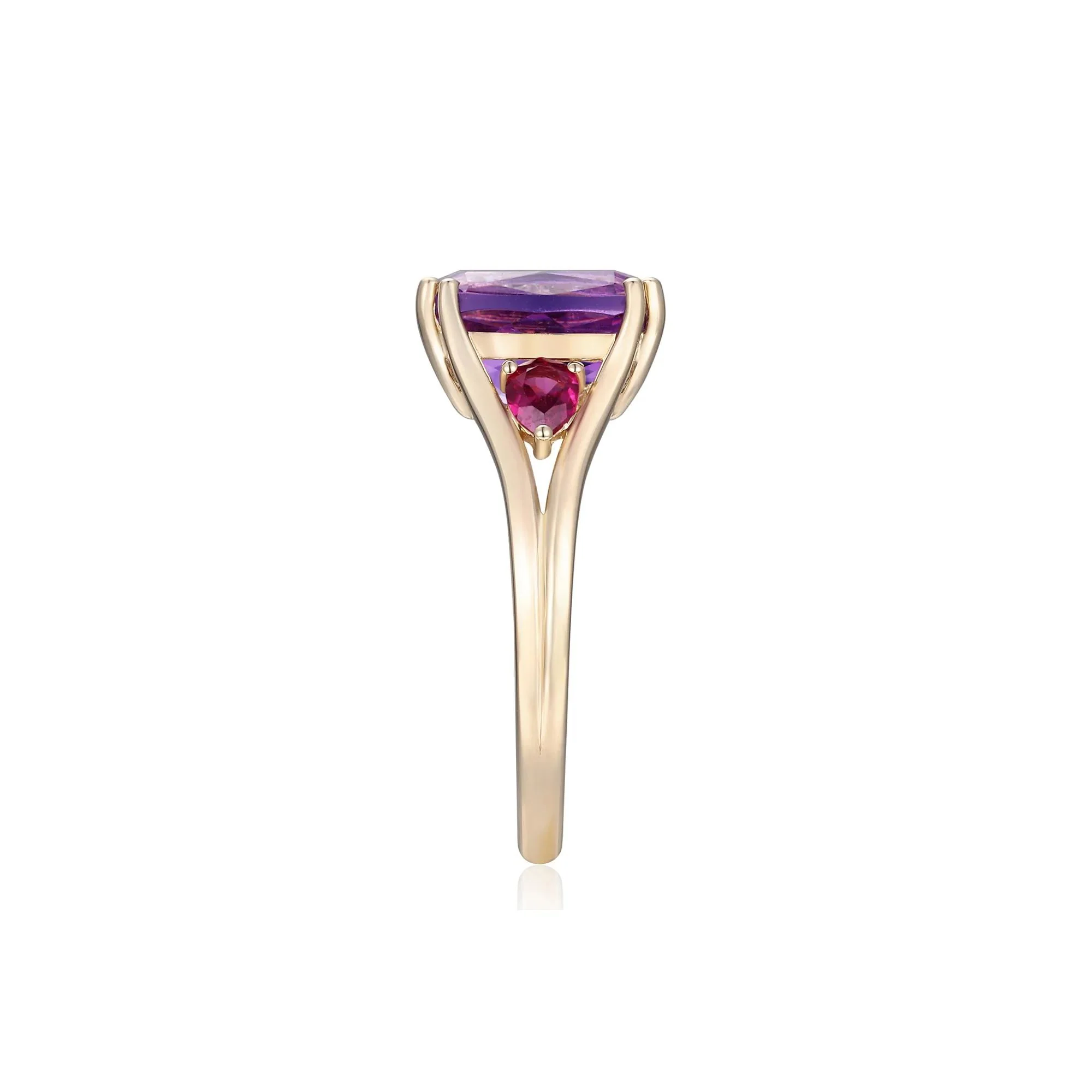 Cushion-Cut Amethyst and Rhodolite Ring 10K Yellow Gold Size 6 - Image 3