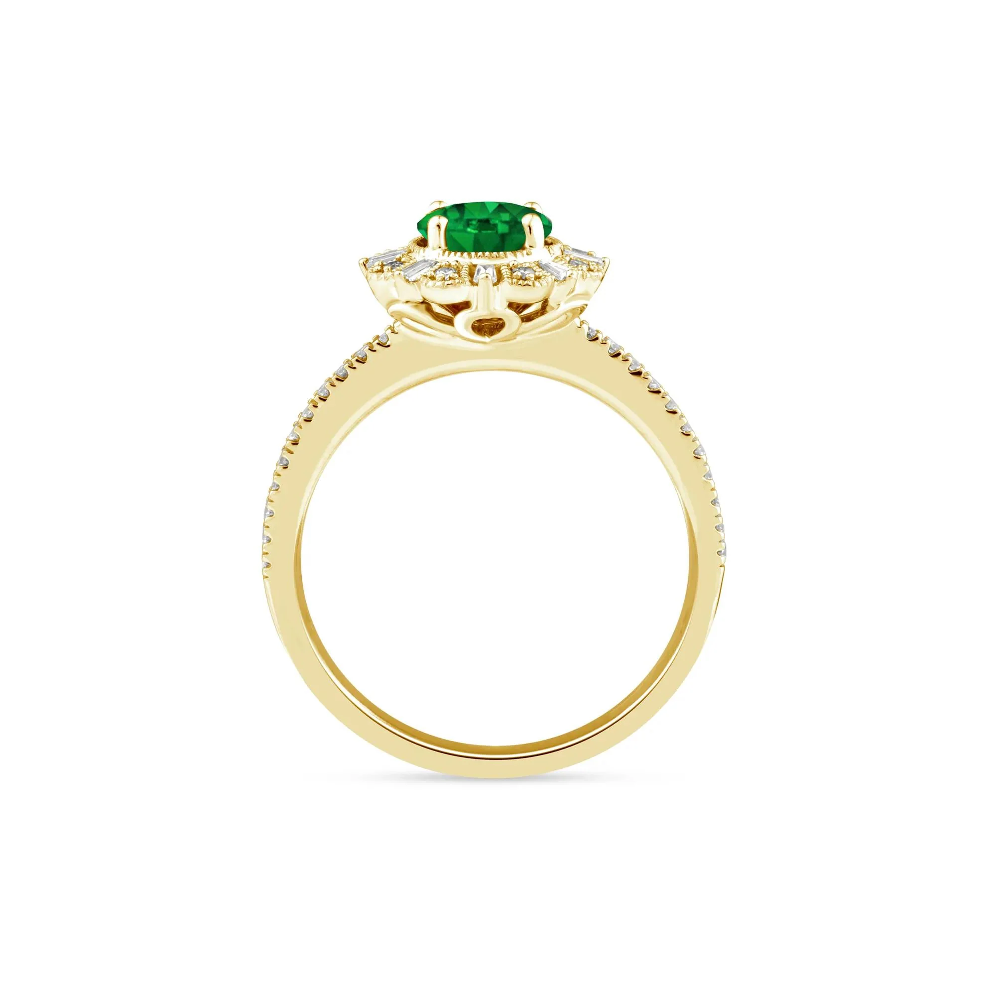 1/4 CT. Tw. Emerald and Diamond Vintage Halo Ring 10K Yellow Gold Round Brilliant Cut Size 7 1.5mm - Image 2