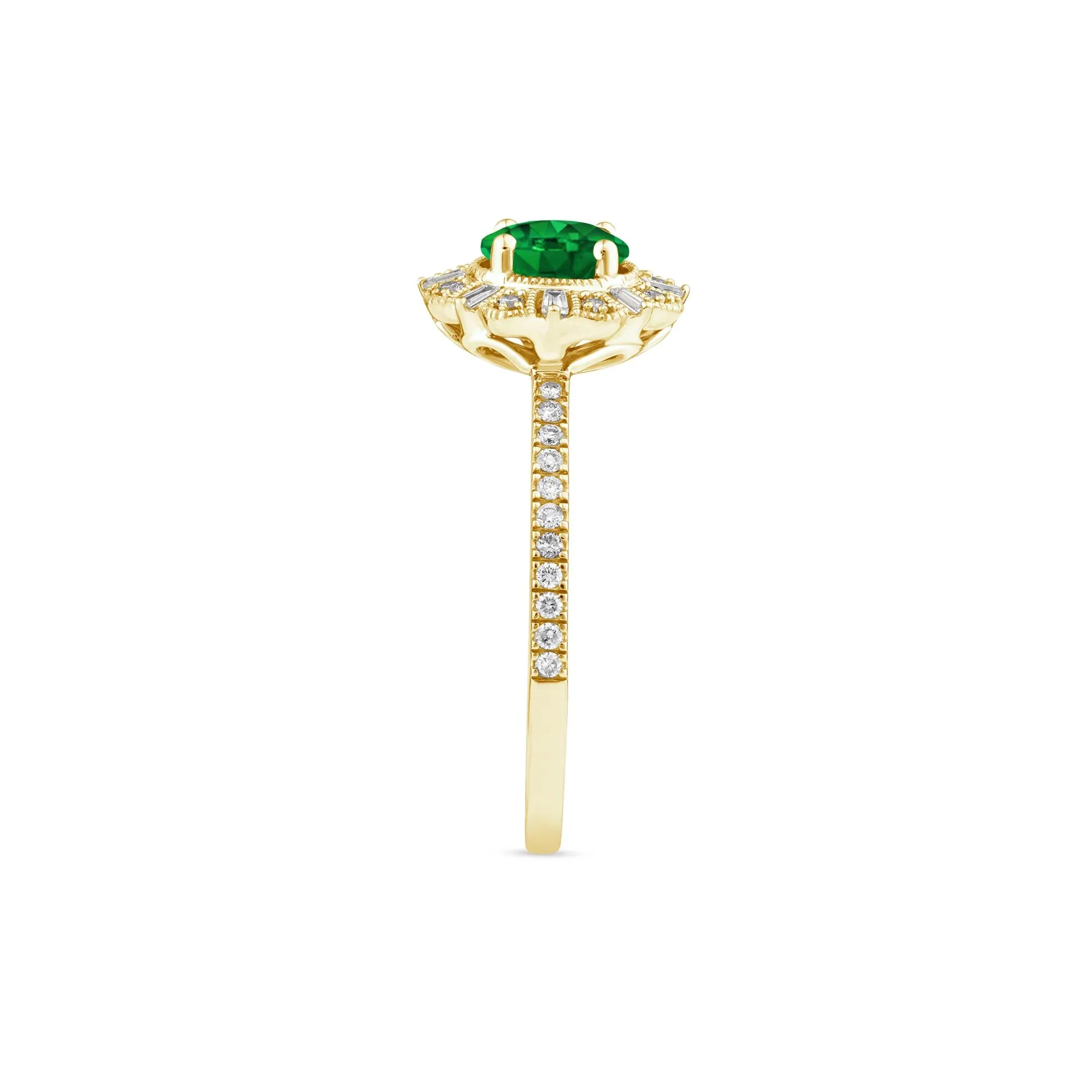 1/4 CT. Tw. Emerald and Diamond Vintage Halo Ring 10K Yellow Gold Round Brilliant Cut Size 8 1.5mm - Image 3