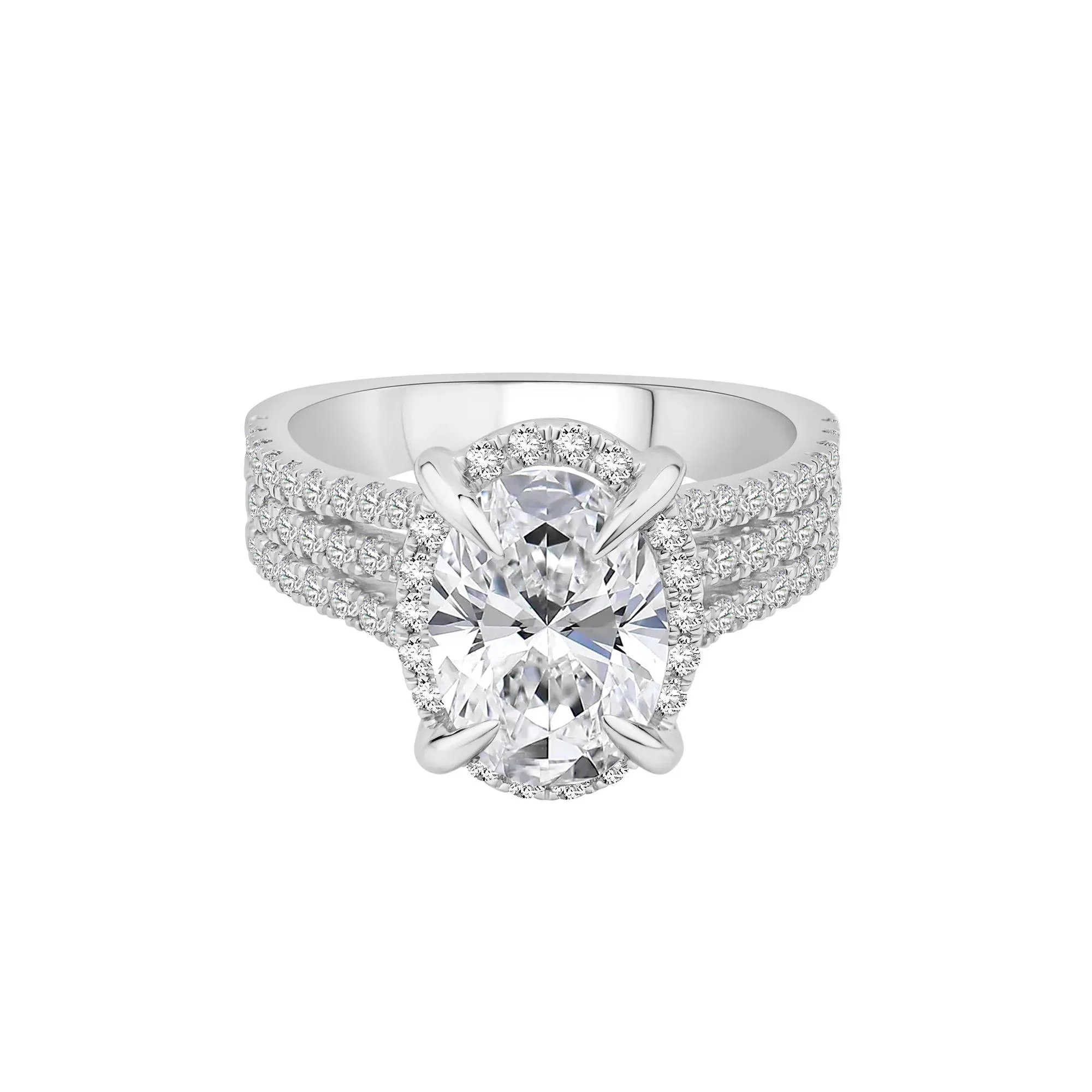 3/4 CT. Tw. Lab Grown Diamond Oval Engagement Ring 14K White Gold Round Brilliant Cut Size 8.5