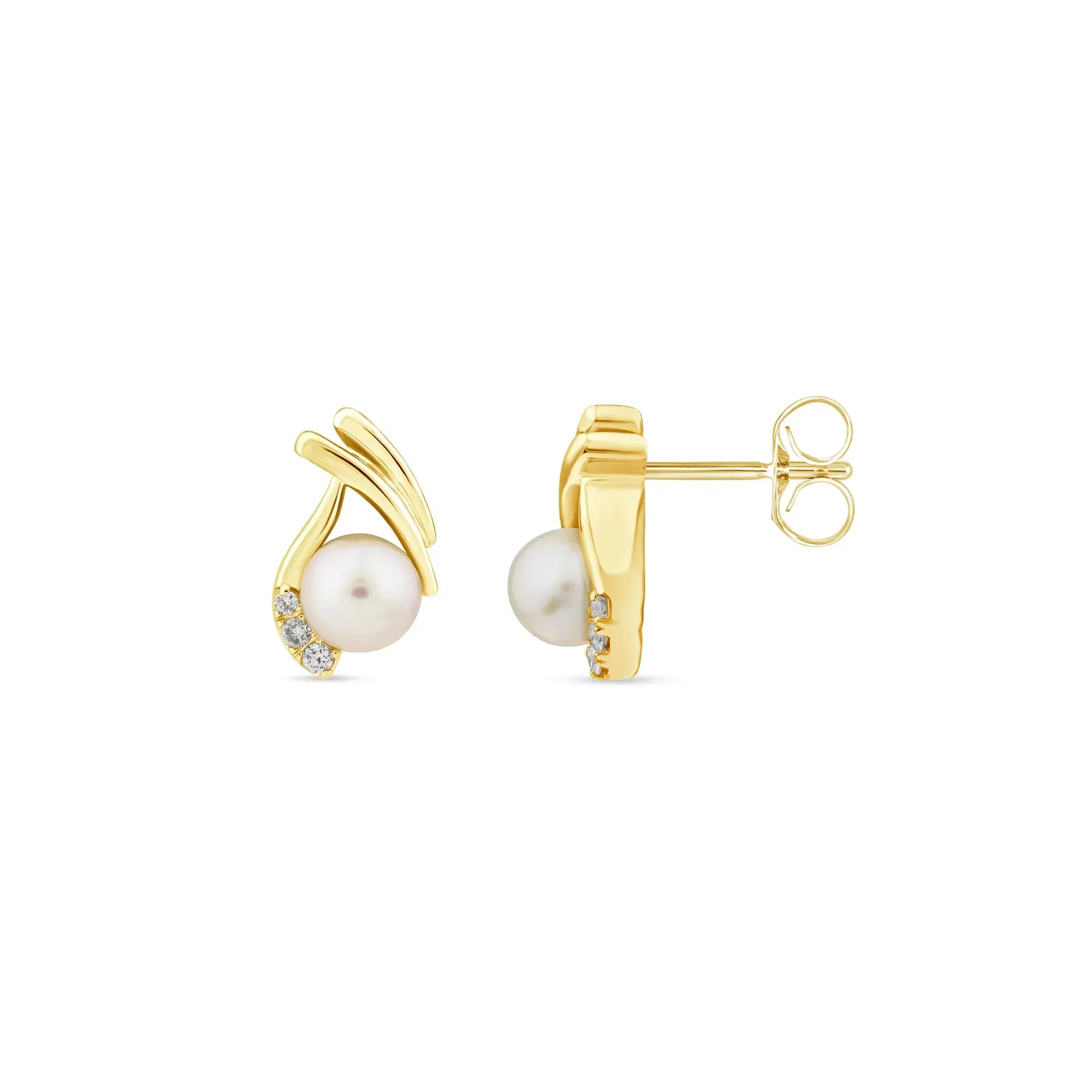 Pearl and Diamond Accent Stud Earrings 10K Yellow Gold Size 7.00mm - Image 2