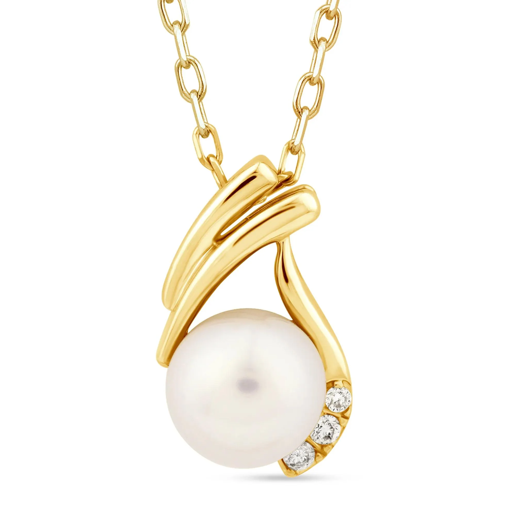 Pearl and Diamond Accent Pendant Necklace 10K Yellow Gold Size 18"