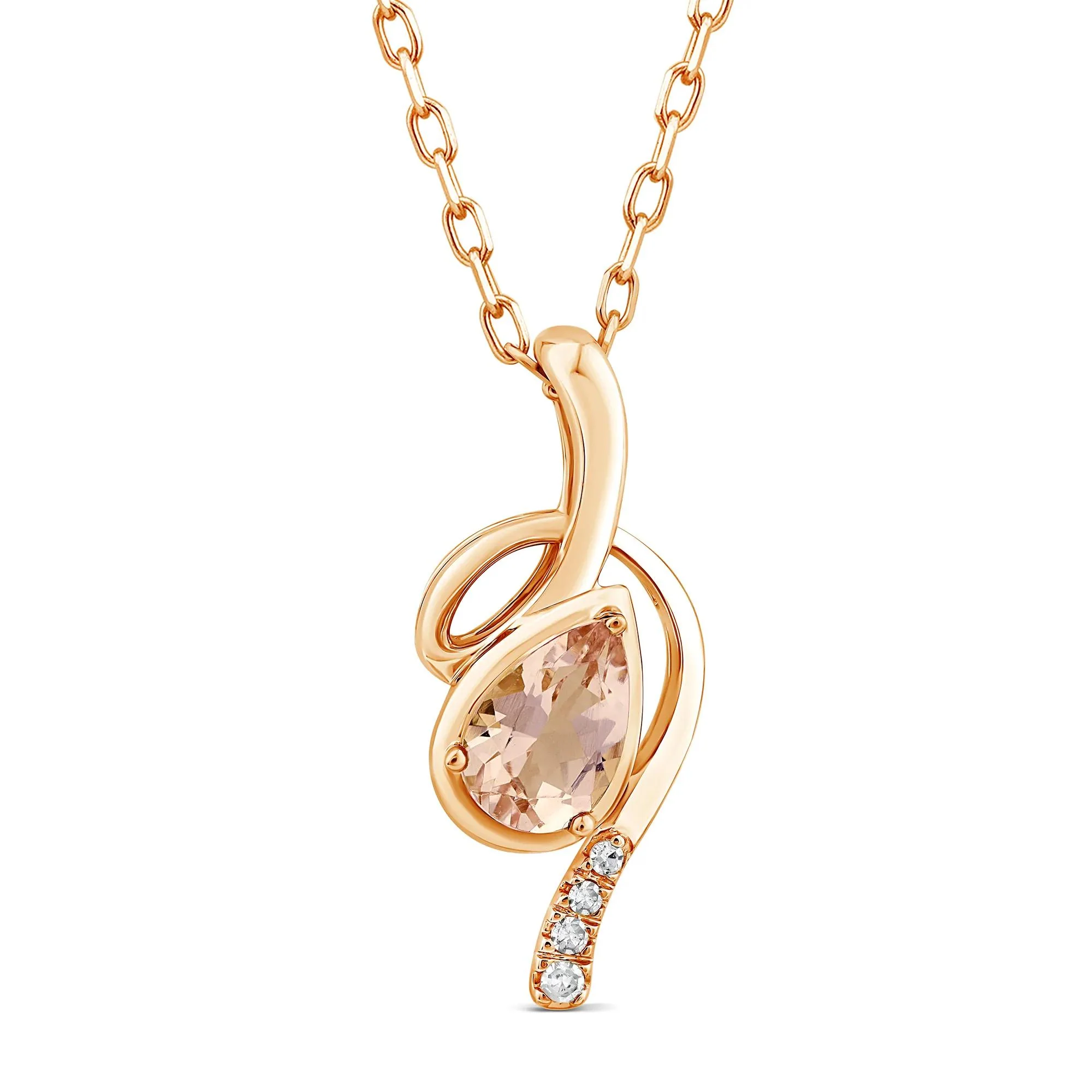 Morganite and Diamond Accent Pendant Necklace 10K Rose Gold Size 18"