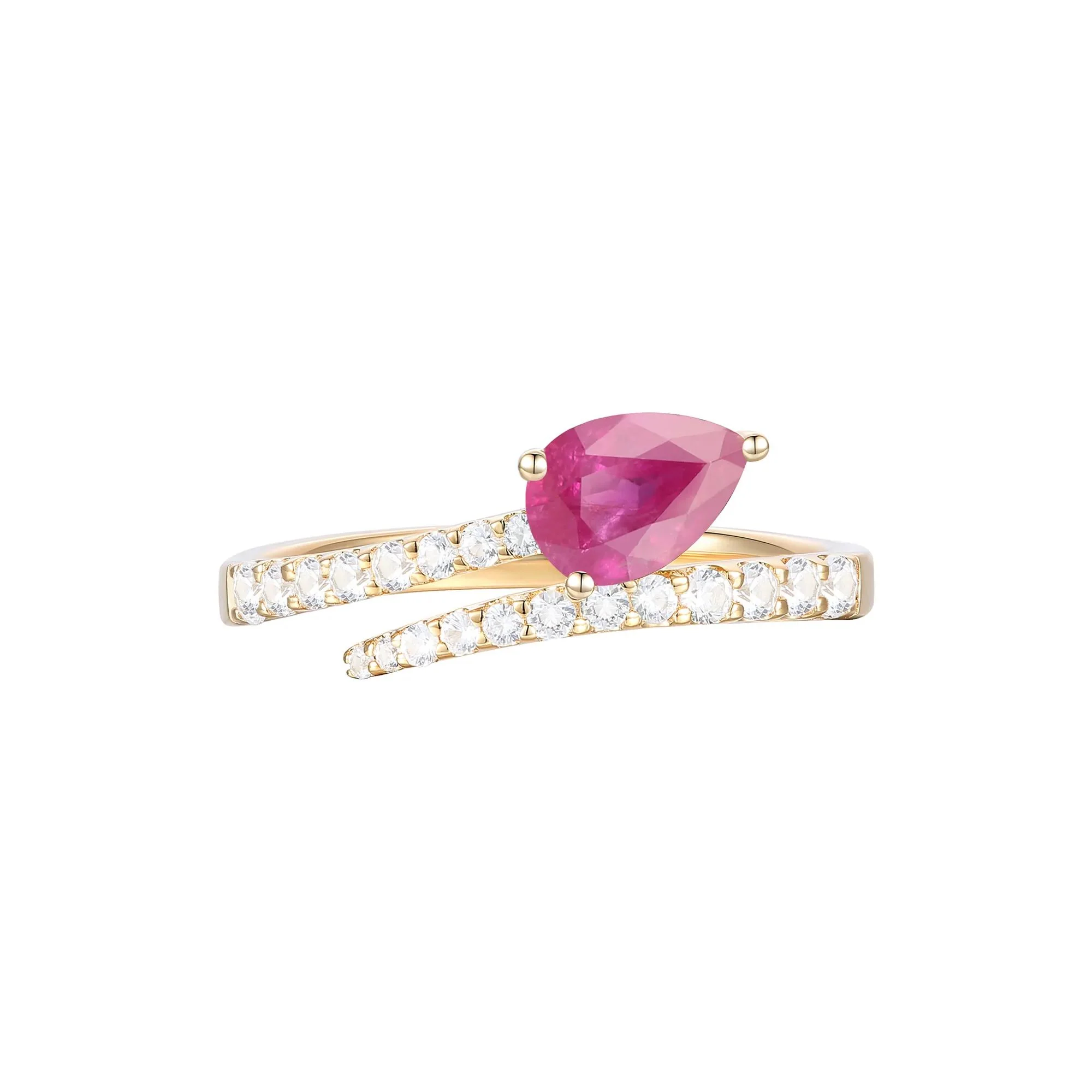1/3 CT. Tw. Ruby and Diamond Bypass Ring 10K White Gold Round Brilliant Cut Yellow Size 8.5 1mm