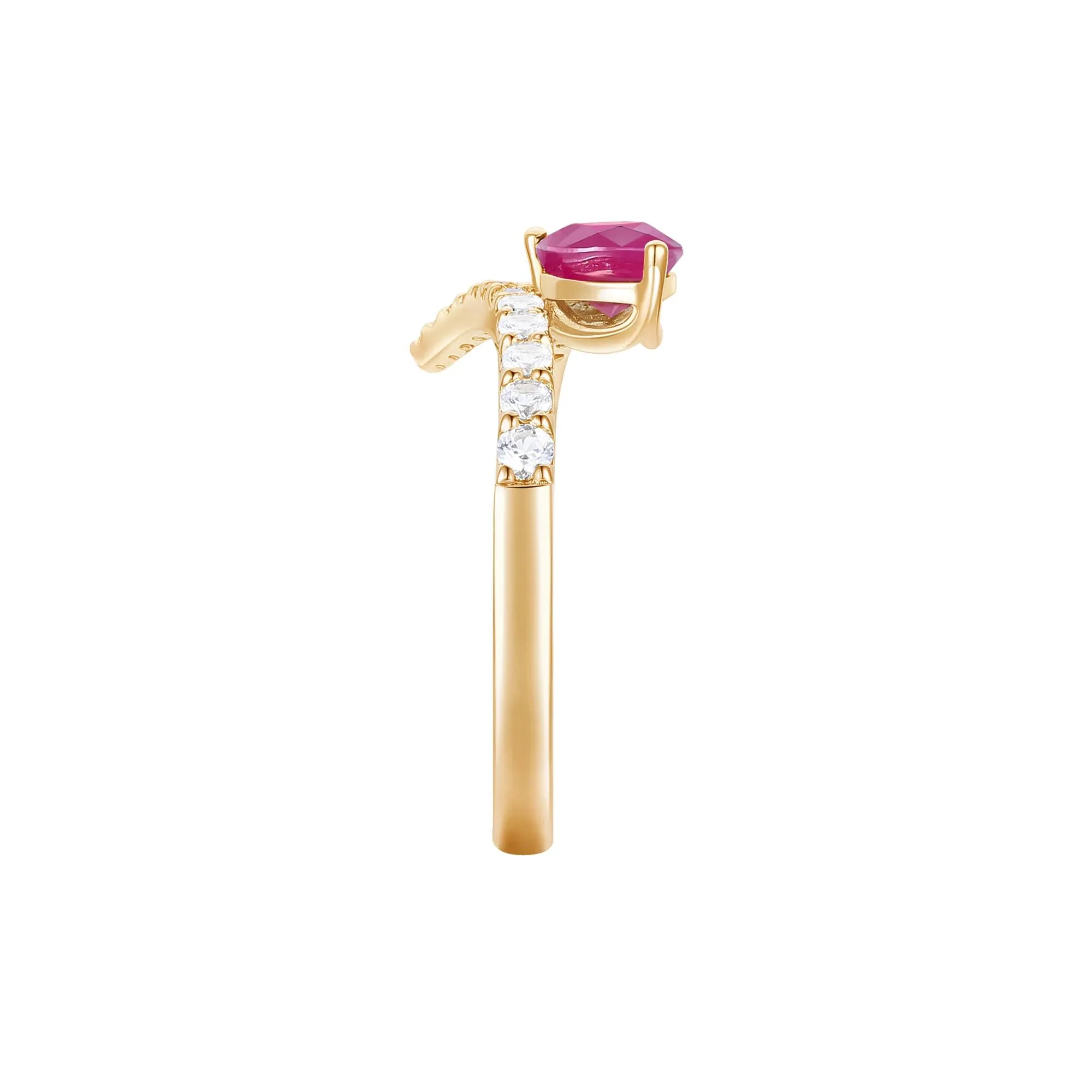 1/3 CT. Tw. Ruby and Diamond Bypass Ring 10K White Gold Round Brilliant Cut Yellow Size 8.5 1mm - Image 3