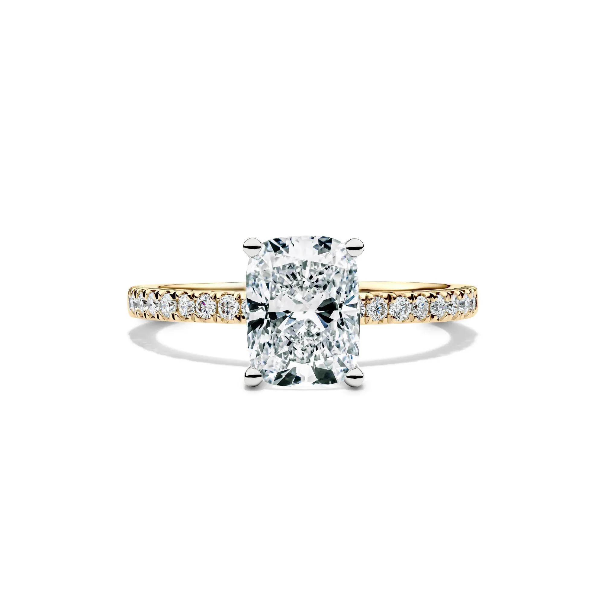 2 1/4 CT. Tw. Lab Grown Diamond Elongated Cushion Engagement Ring 14K Yellow Gold Round Brilliant Cut Size 6