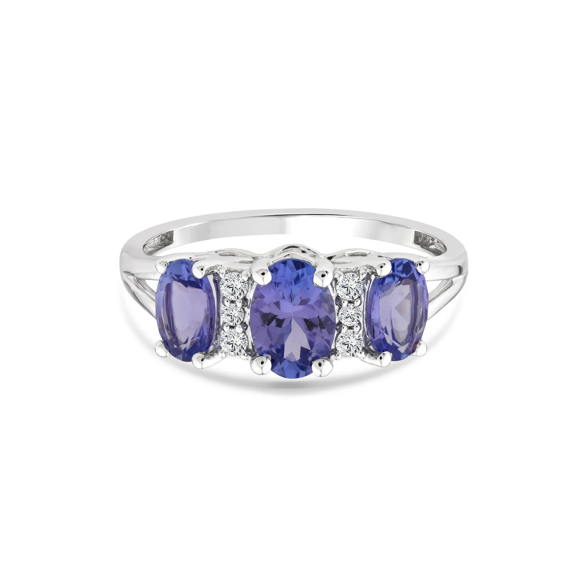 1/10 CT. Tw. Tanzanite and Diamond Ring 10K White Gold Round Brilliant Cut Size 6 7mm