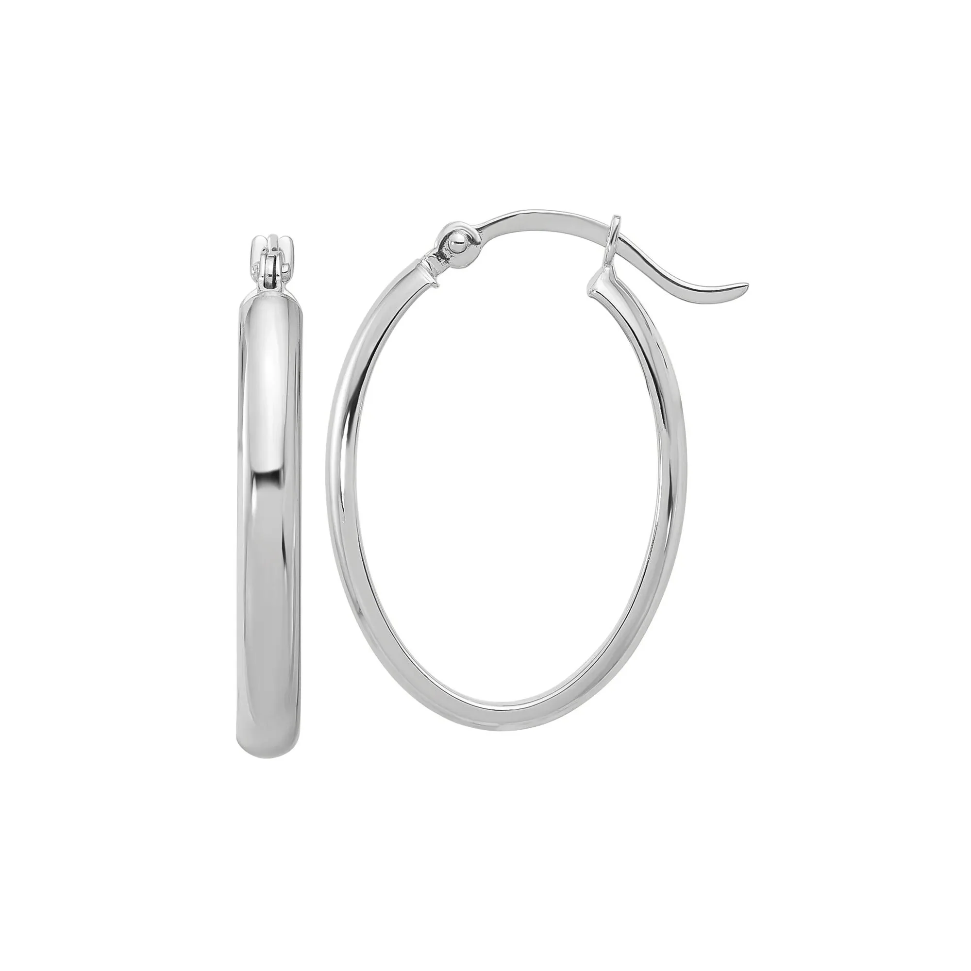 Oval Hoop Earrings 14K White Gold Size 22.00mm