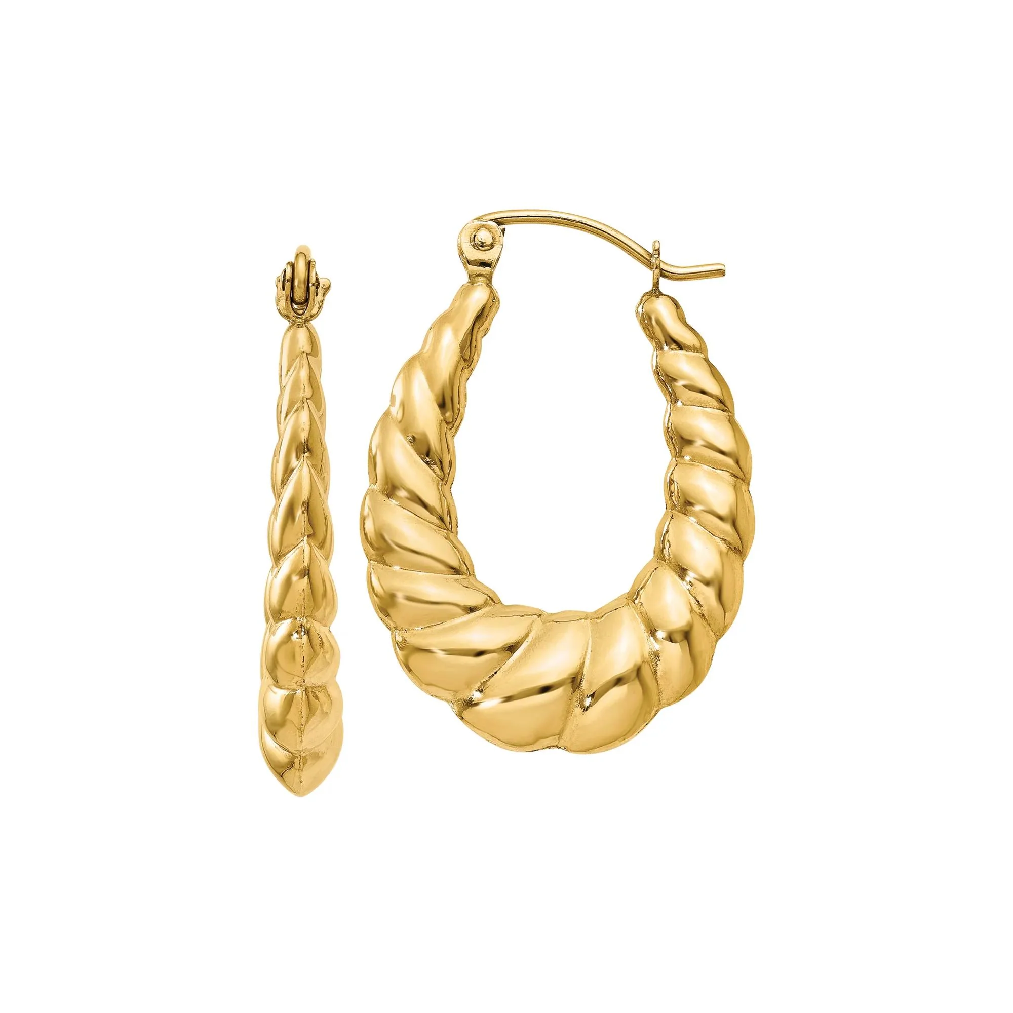 Polished Twist Hollow Hoop Earrings 14K Yellow Gold Size 18.00mm