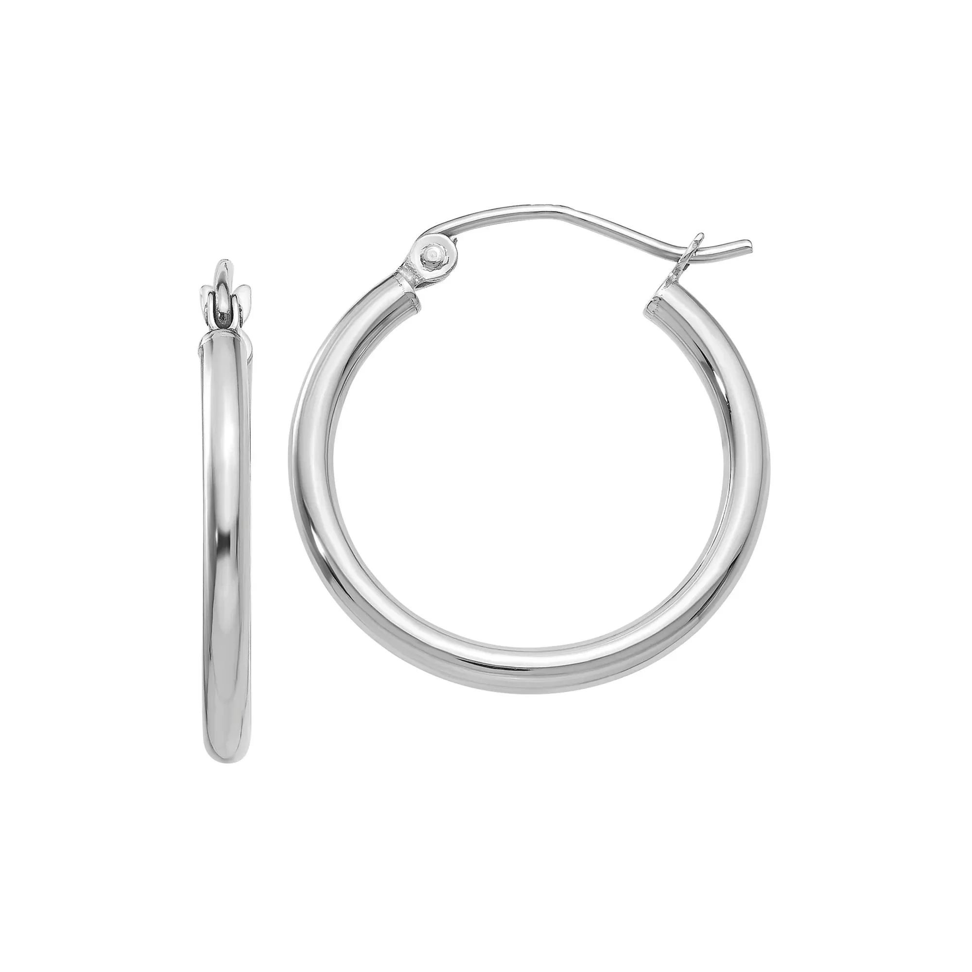Polished Lightweight Tube Hoop Earrings 14K White Gold Size 20.00mm