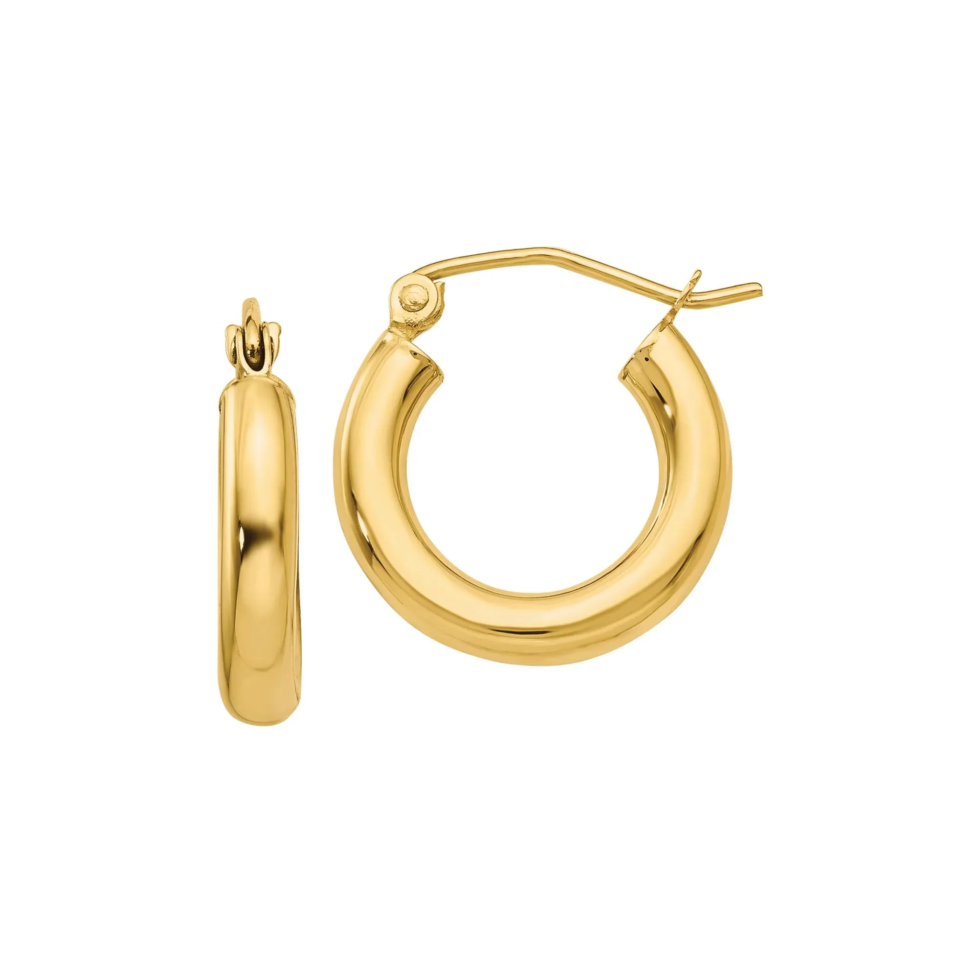 Polished Tube Hoop Earrings 14K Yellow Gold Size 15.00mm