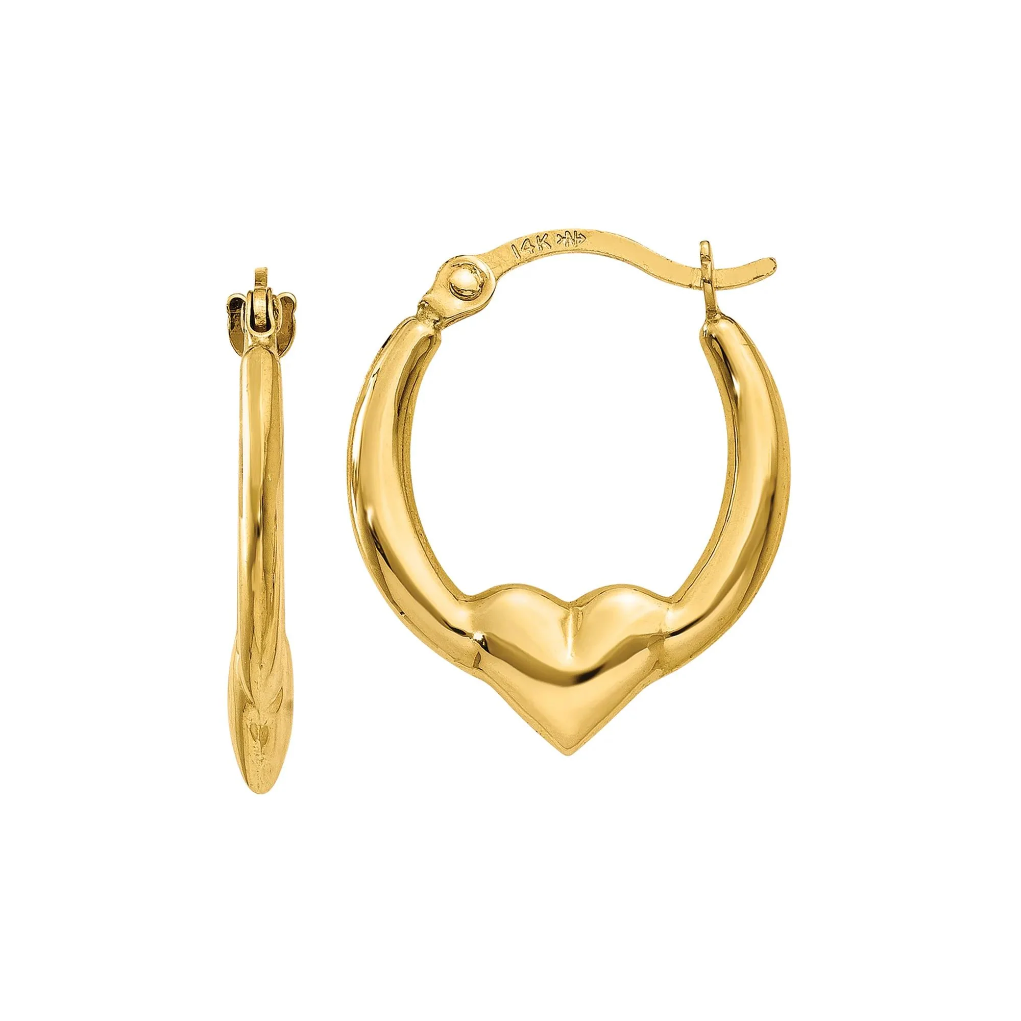 Heart Hoop Earrings 14K Yellow Gold Size 16.00mm