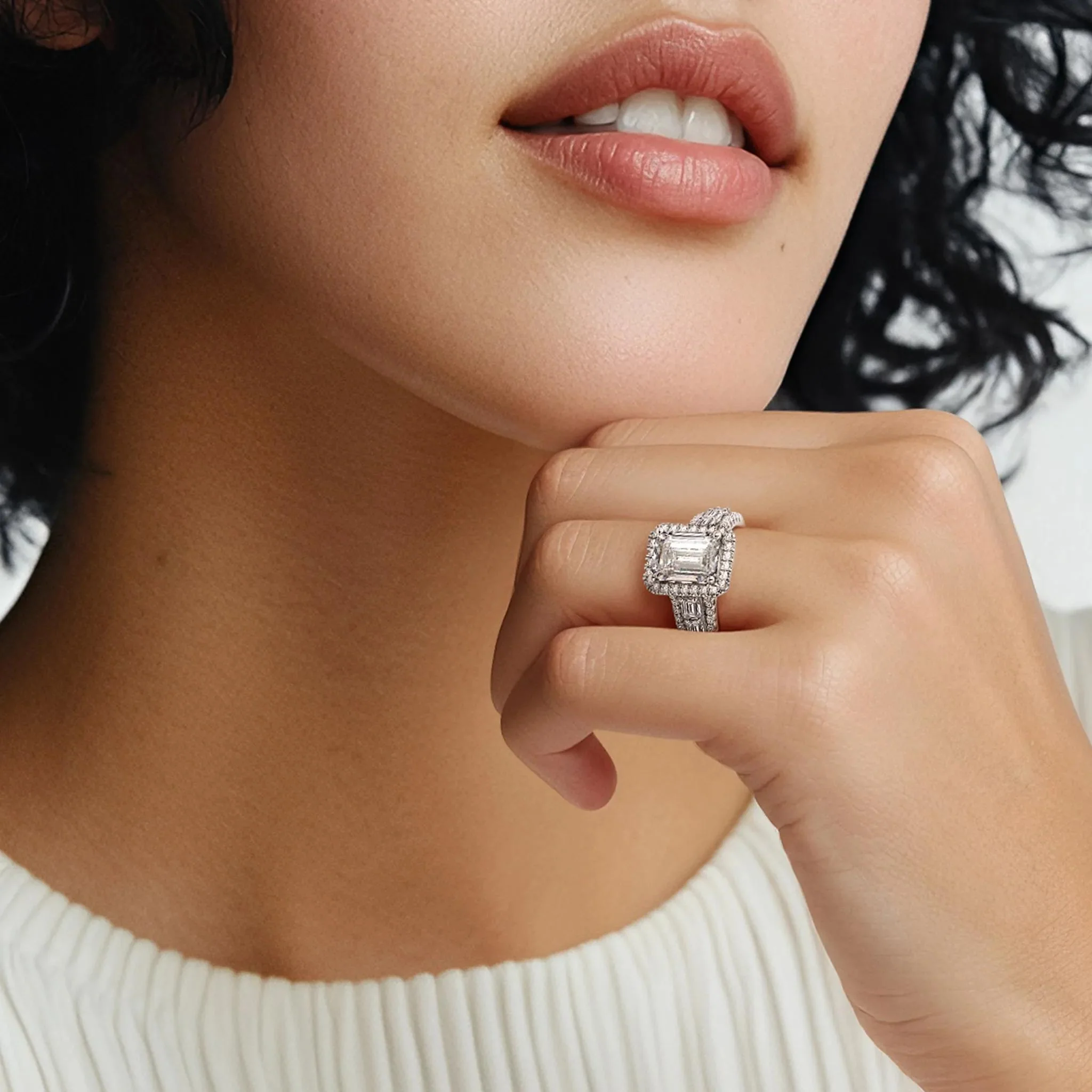 4 1/4 CT. Tw. Lab Grown Diamond Emerald-Cut Ring 14K White Gold Size 6 - Image 5