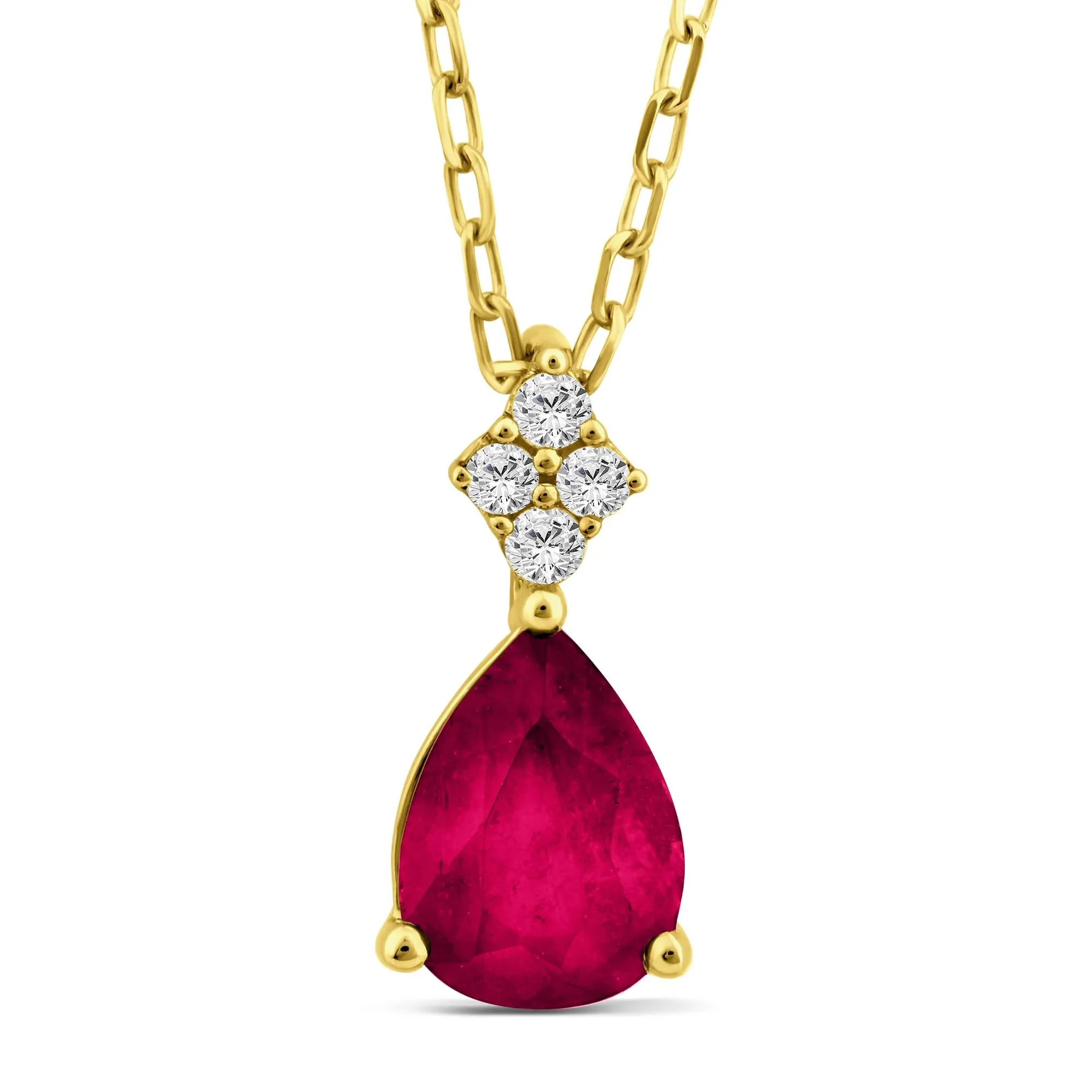 Ruby and Diamond Accent Drop Pendant Necklace 10K Yellow Gold Size 18"