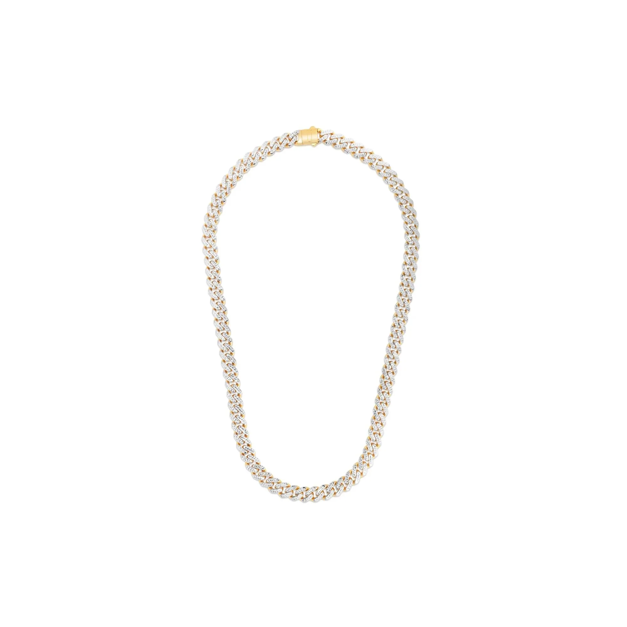 Miami Cuban Diamond-Cut Chain Necklace 14K White and Yellow Gold Size 22"