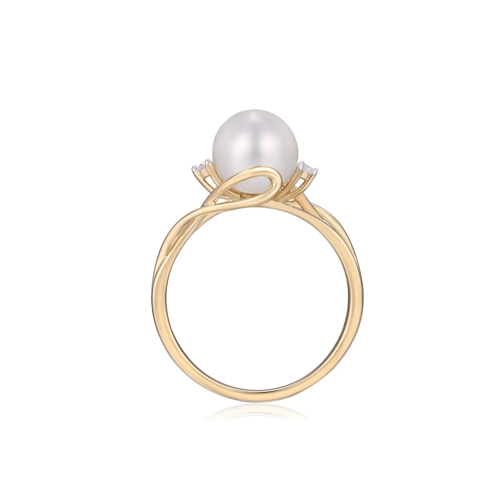Cultured Freshwater Pearl and Diamond Accent Ring 10K Yellow Gold Round Brilliant Cut Size 8 2mm - Image 2