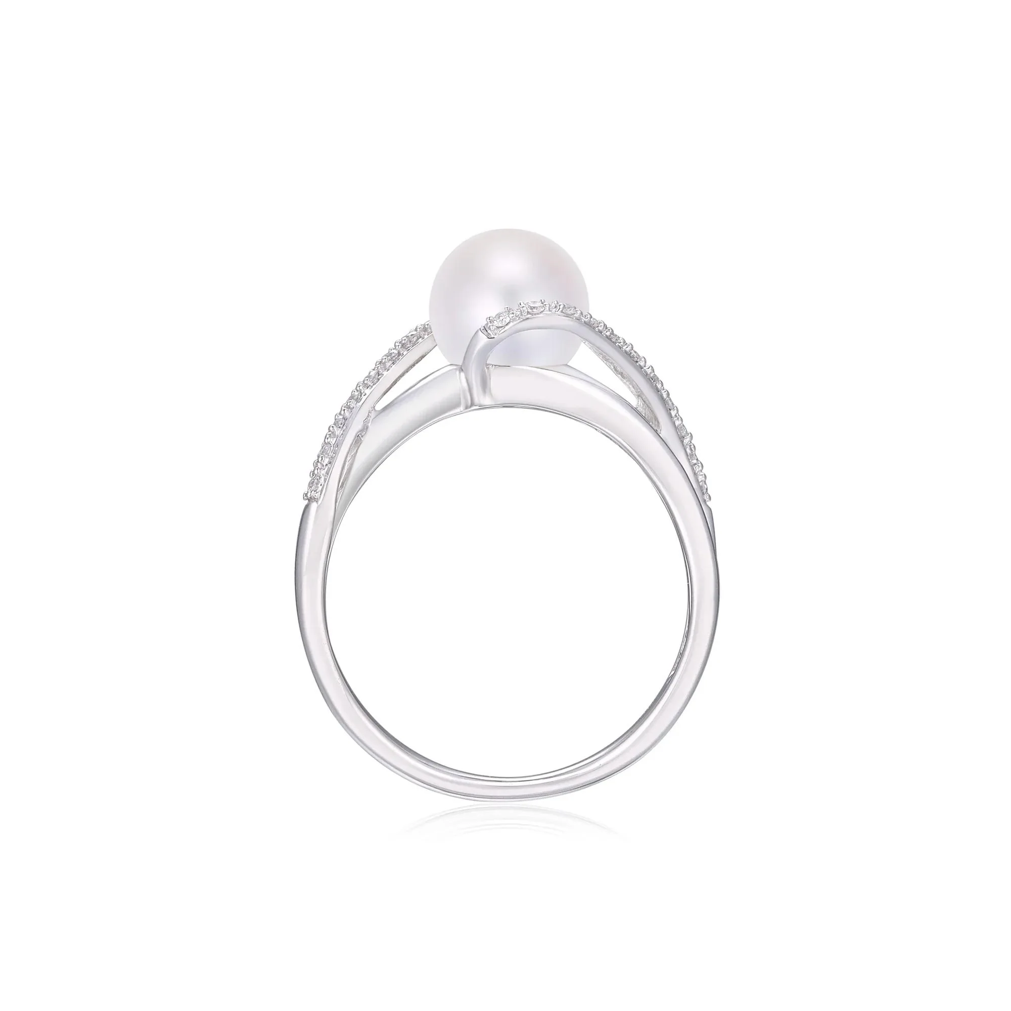 Cultured Freshwater Pearl and Diamond Ring 10K White Gold Round Brilliant Cut Size 9 3.5mm - Image 2