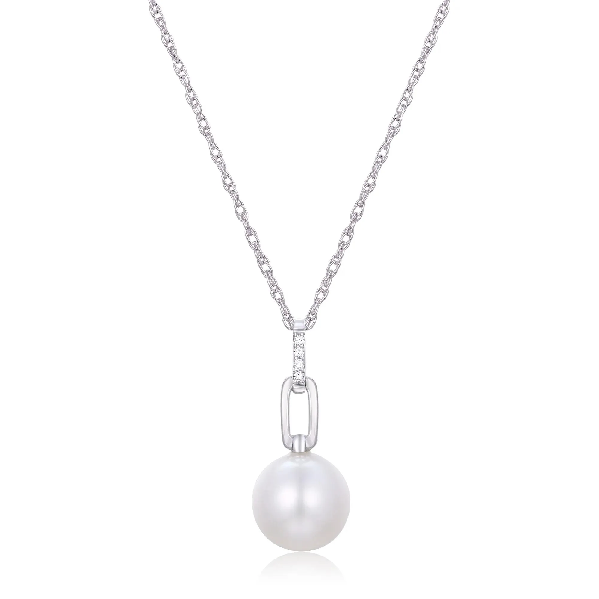 Freshwater Cultured Pearl and Diamond Accent Pendant Necklace .925 Sterling Silver White Size 18"
