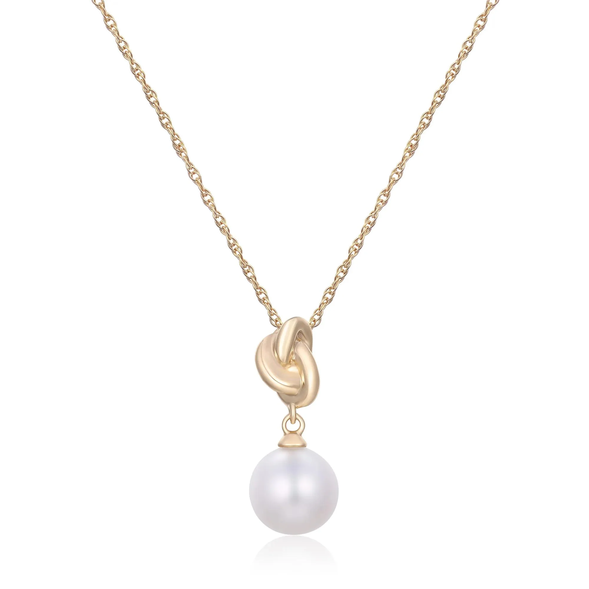 Freshwater Cultured Pearl Knot Pendant Necklace 10K Yellow Gold Size 18"