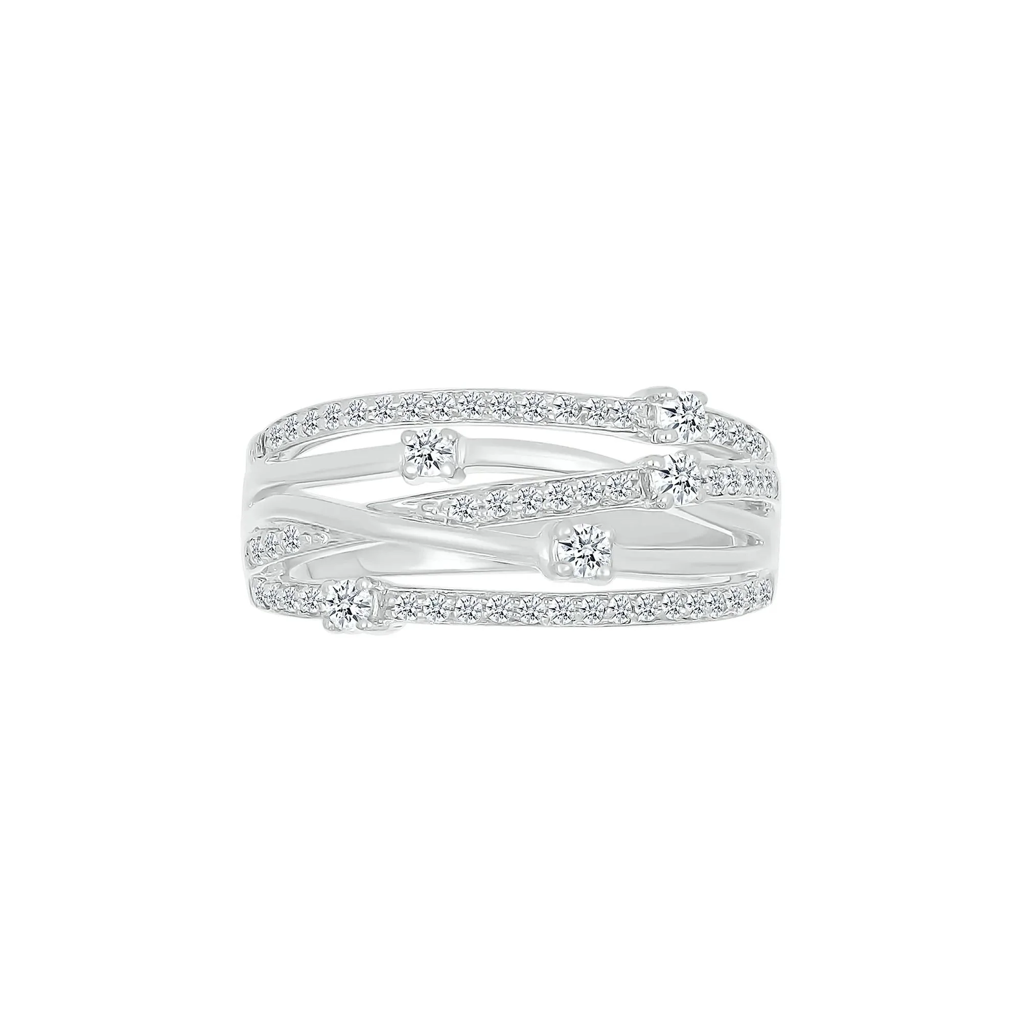 3/8 CT. Tw. Diamond Multi-Row Ring 10K White Gold Round Brilliant Cut Size 6.5 9mm - Image 4