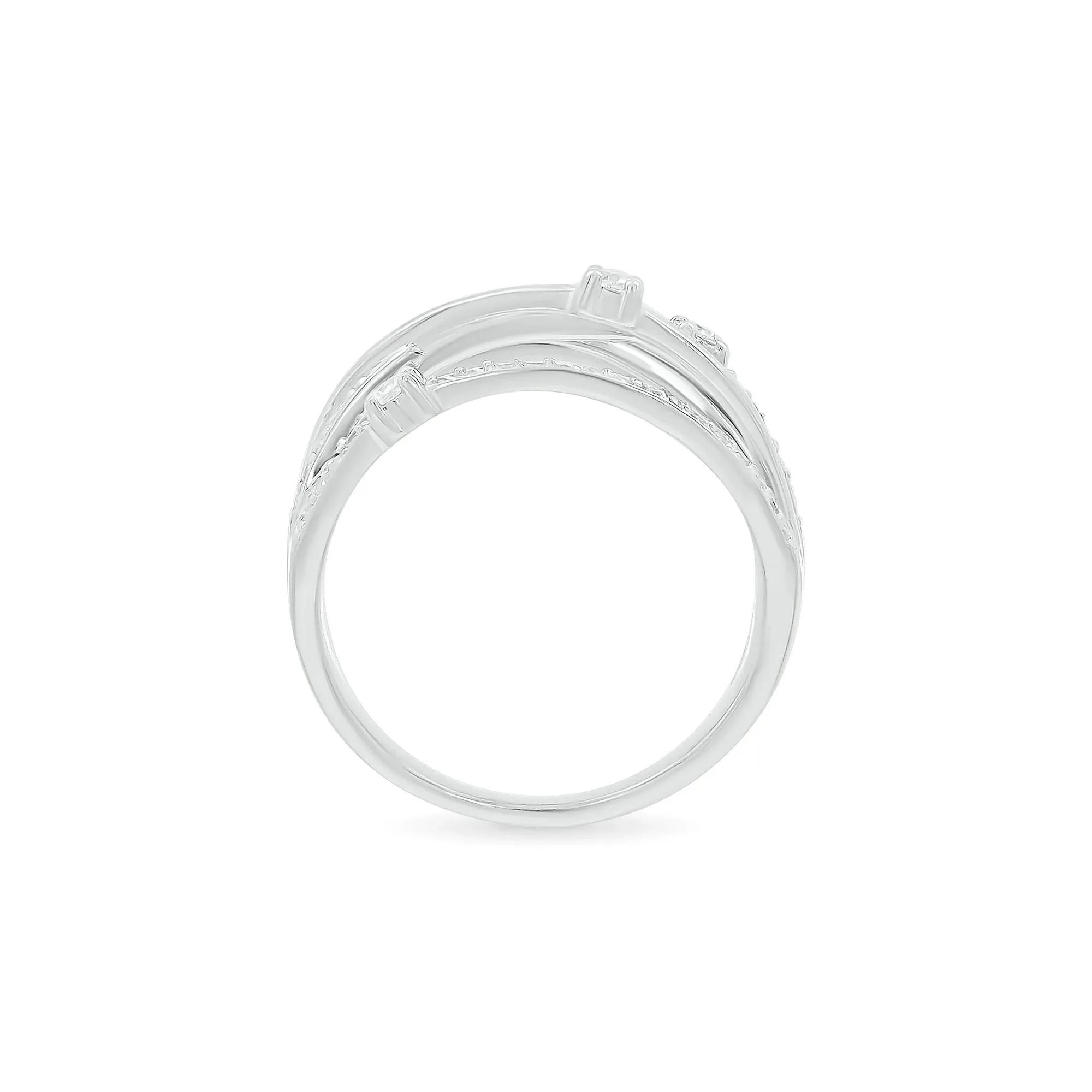 3/8 CT. Tw. Diamond Multi-Row Ring 10K White Gold Round Brilliant Cut Size 7.5 9mm - Image 2
