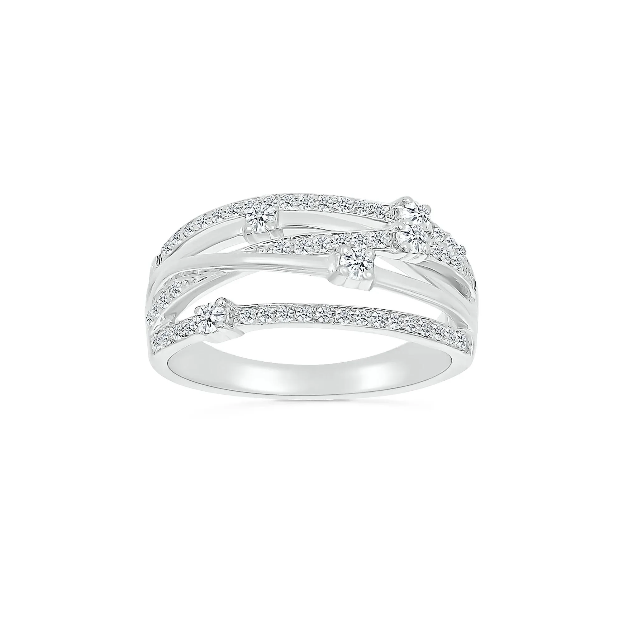 3/8 CT. Tw. Diamond Multi-Row Ring 10K White Gold Round Brilliant Cut Size 9 9mm