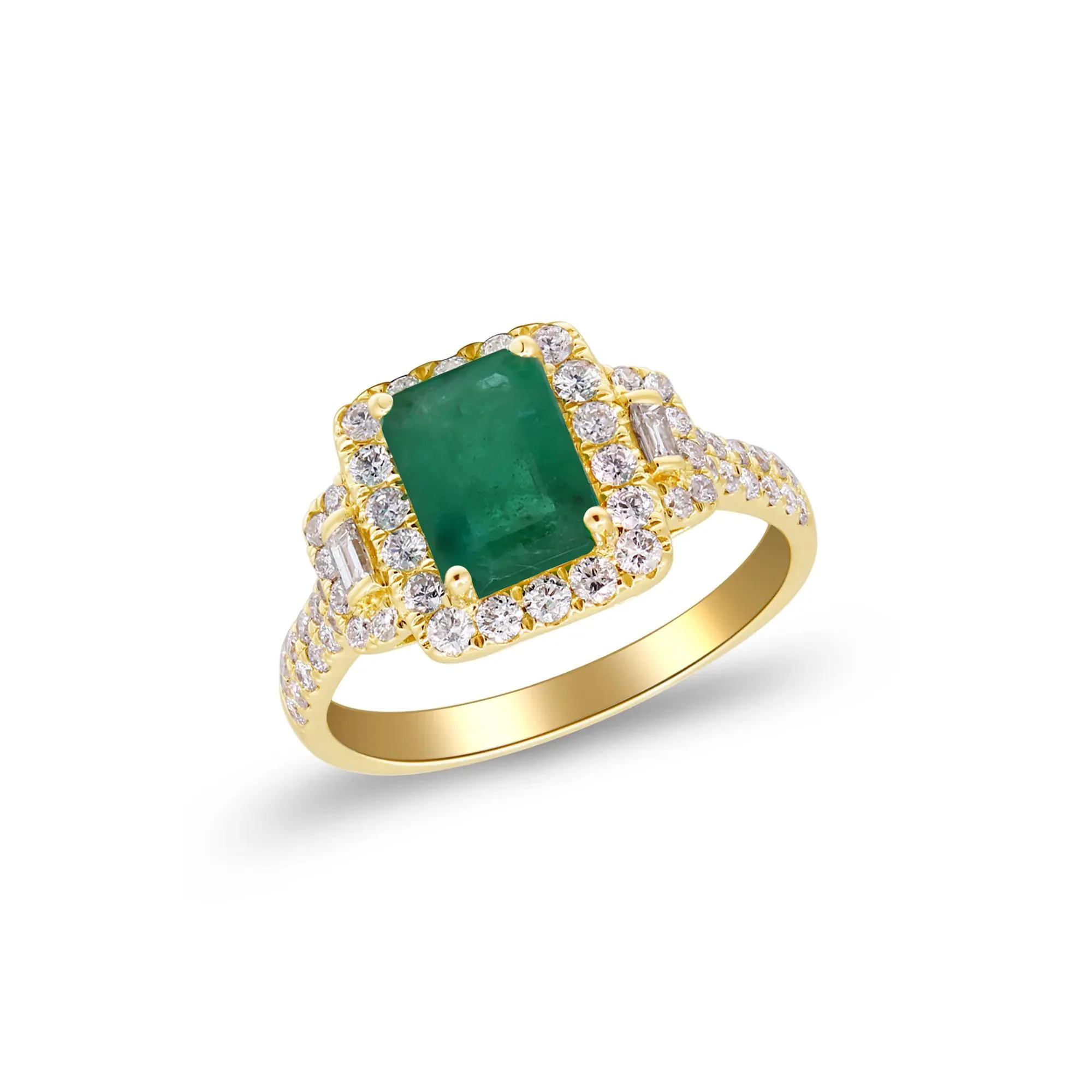5/8 CT. Tw. Emerald-Cut Emerald and Diamond Ring 14K Yellow Gold Round Brilliant Cut Size 7 2mm - Image 4
