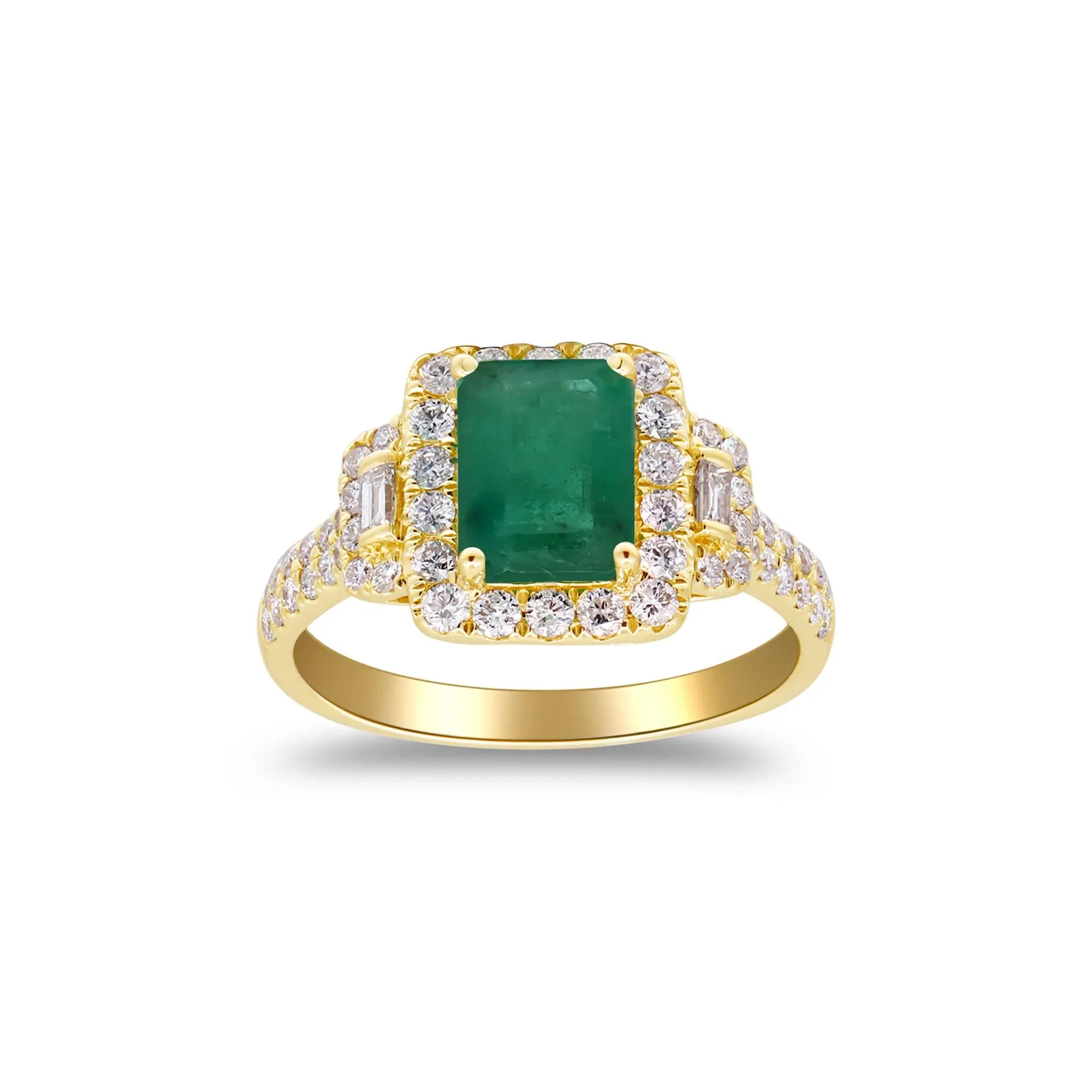 5/8 CT. Tw. Emerald-Cut Emerald and Diamond Ring 14K Yellow Gold Round Brilliant Cut Size 7.5 2mm