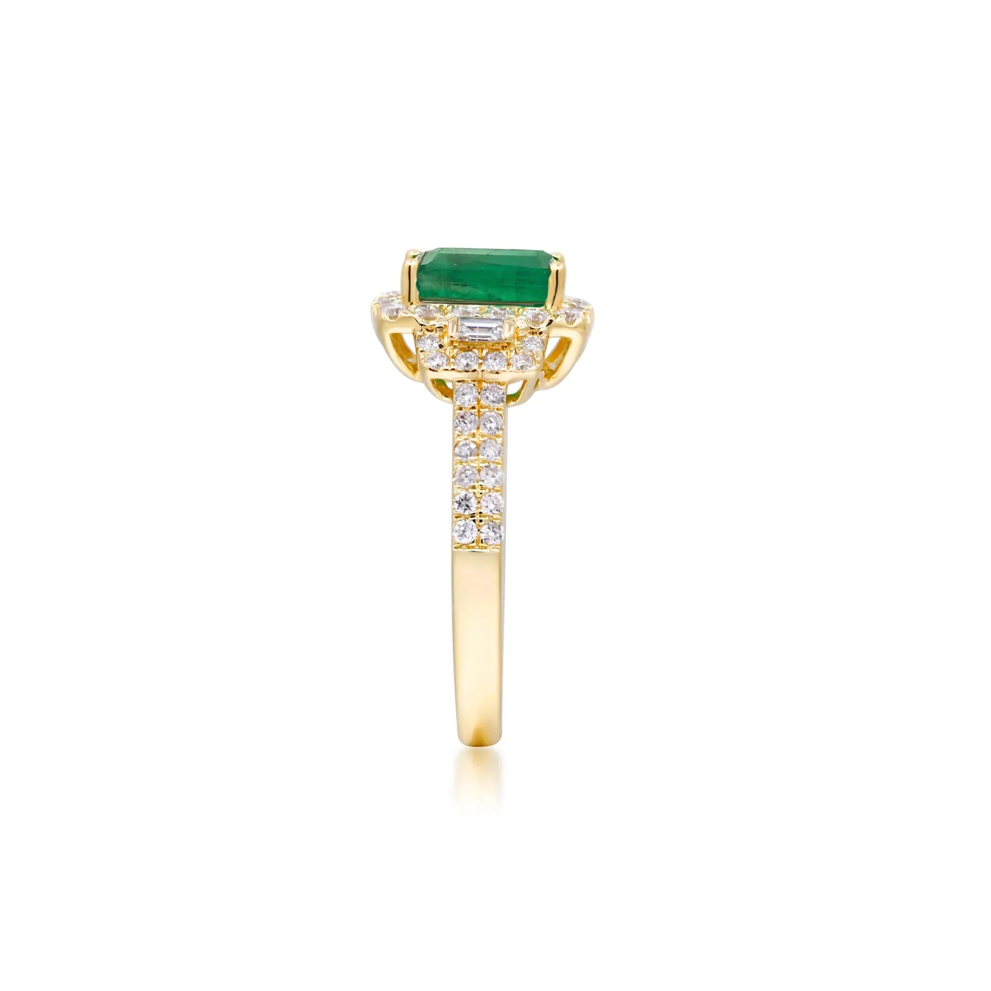 5/8 CT. Tw. Emerald-Cut Emerald and Diamond Ring 14K Yellow Gold Round Brilliant Cut Size 7.5 2mm - Image 3
