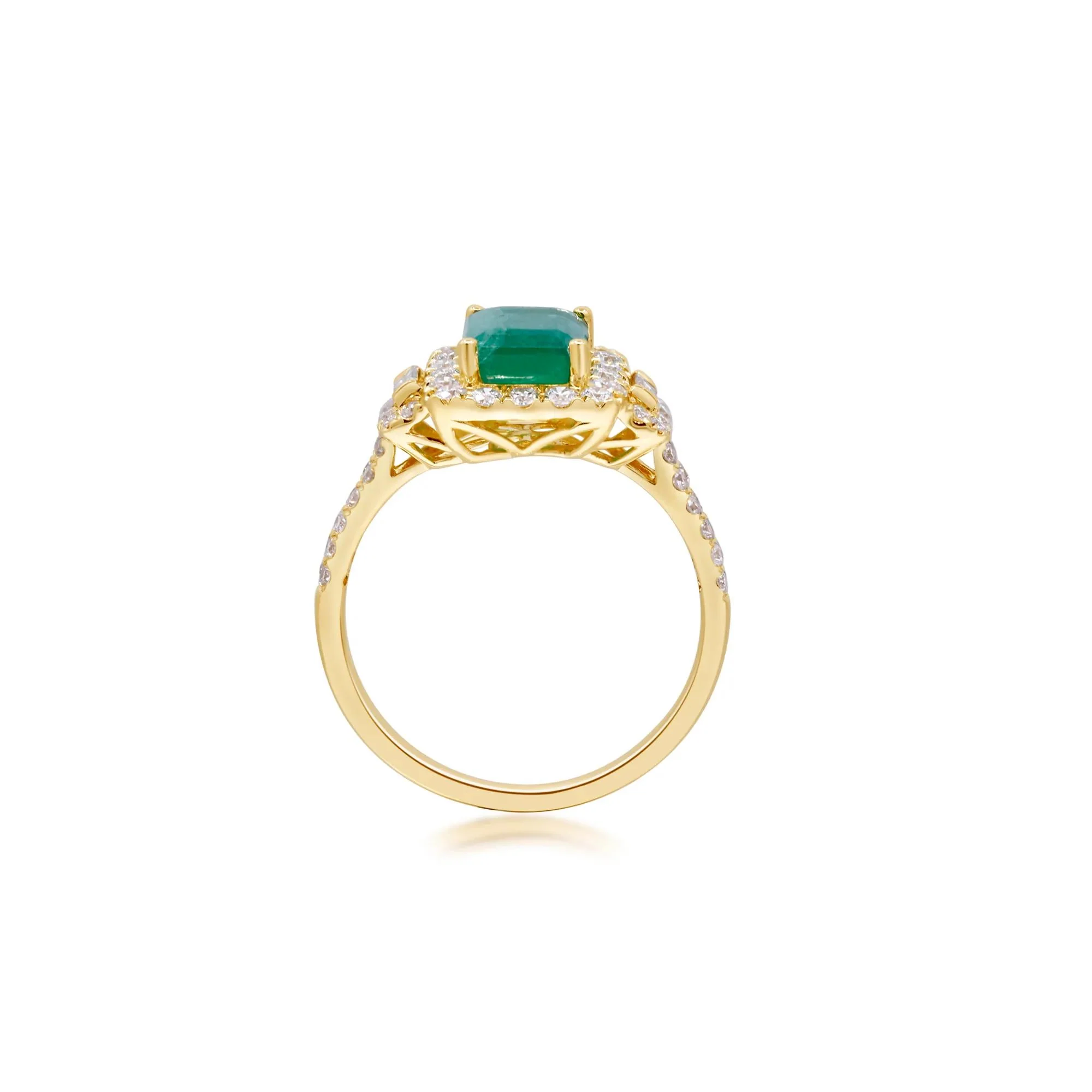 5/8 CT. Tw. Emerald-Cut Emerald and Diamond Ring 14K Yellow Gold Round Brilliant Cut Size 8 2mm - Image 2