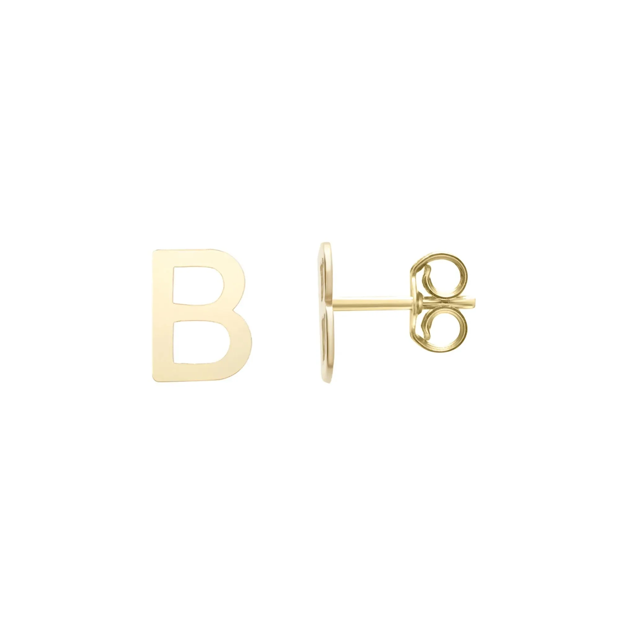 Initial Stud Earrings Letter "b" 14K Yellow Gold Size 5.00mm