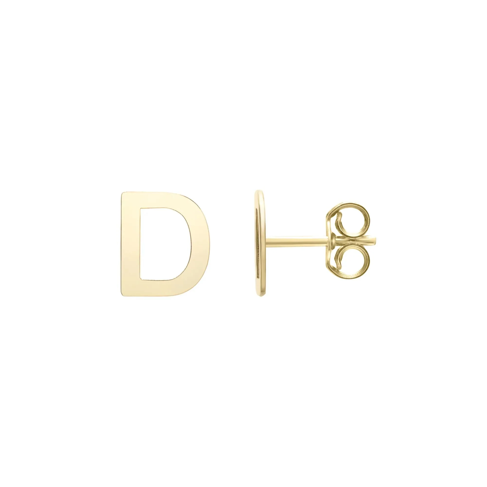 Initial Stud Earrings Letter "d" 14K Yellow Gold Size 5.30mm