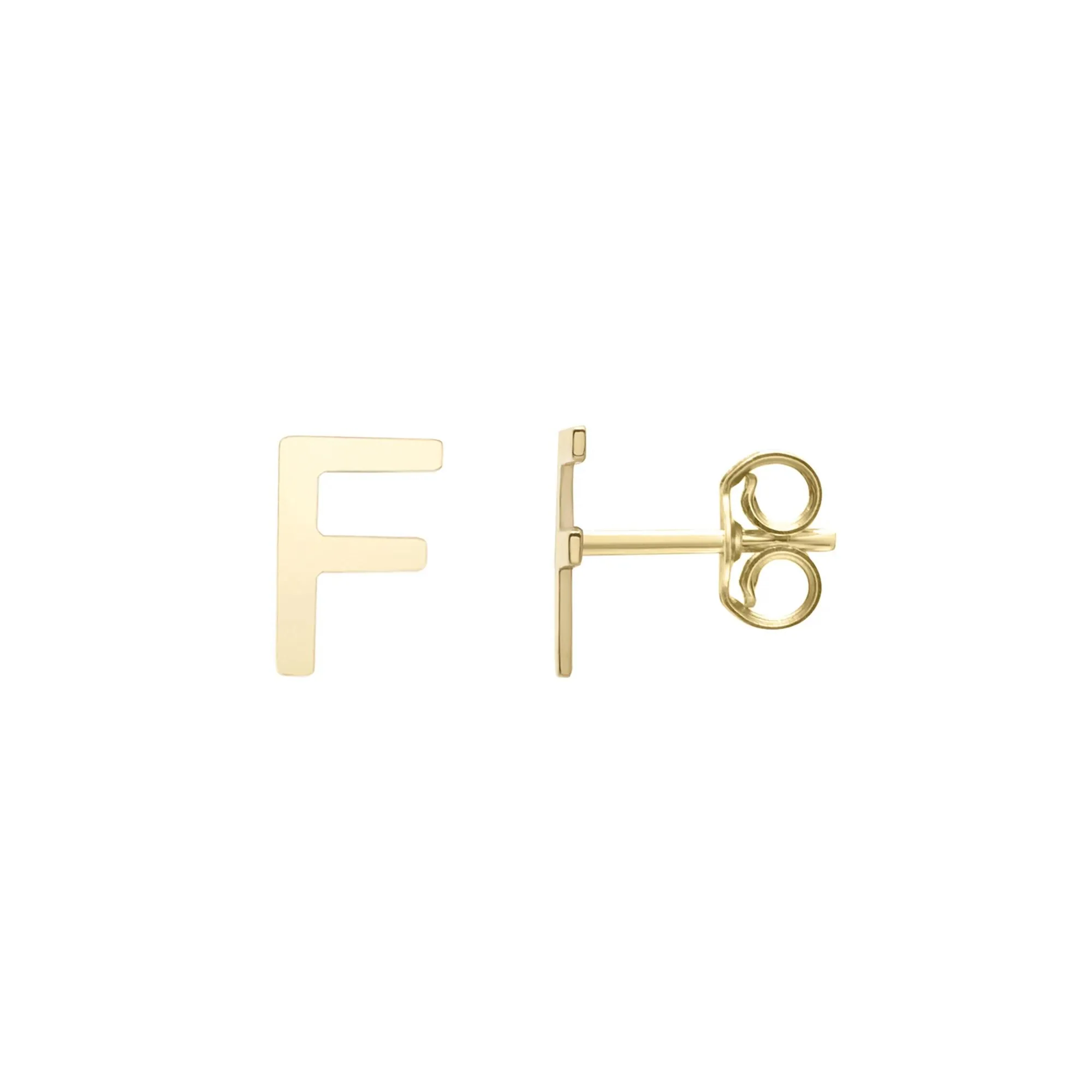 Initial Stud Earrings Letter "f" 14K Yellow Gold Size 4.50mm